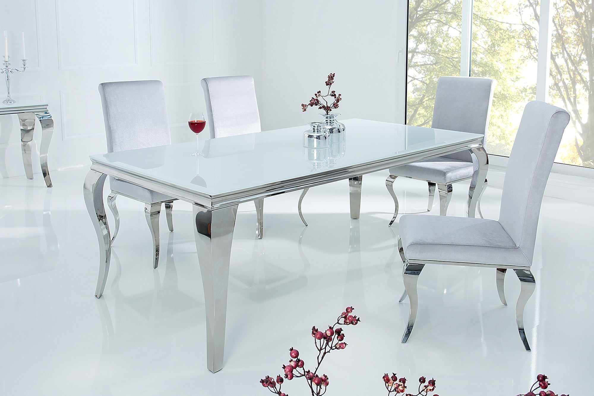 Invicta Masă dining MODERN BAROCK - 180cm | Sticlă, Alb | 180x75x90 cm