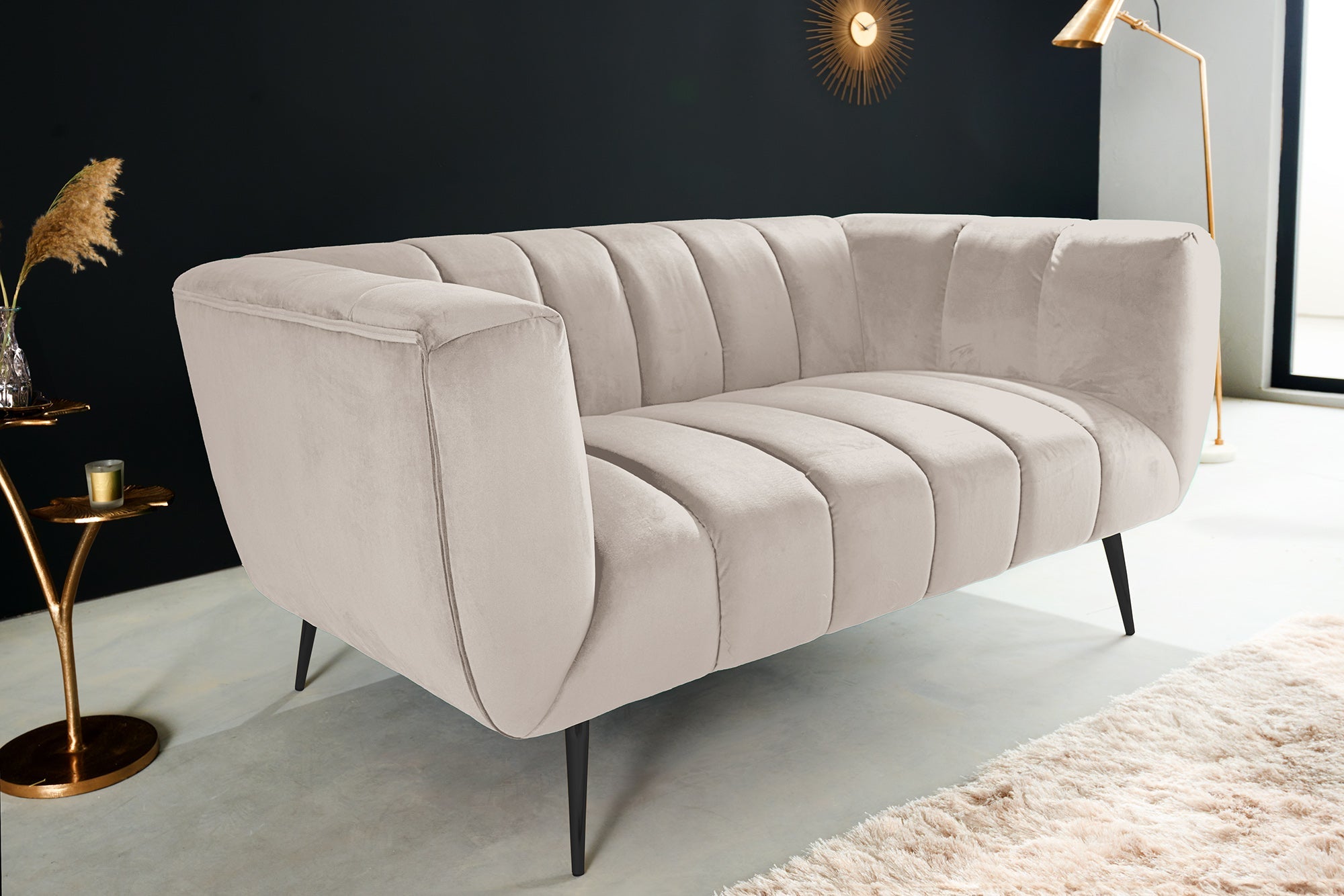 Invicta Canapea NOBLESSE - 165cm, 2 Locuri | Catifea, Țesătură Texturată, Negru | 165x78x90 cm