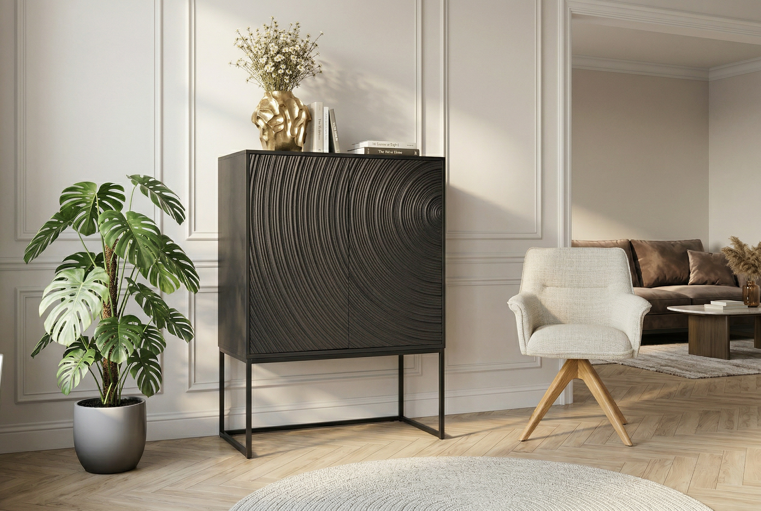 Invicta Vitrină înaltă ORBIT - 120cm | Mango, Negru | 85x120x45 cm