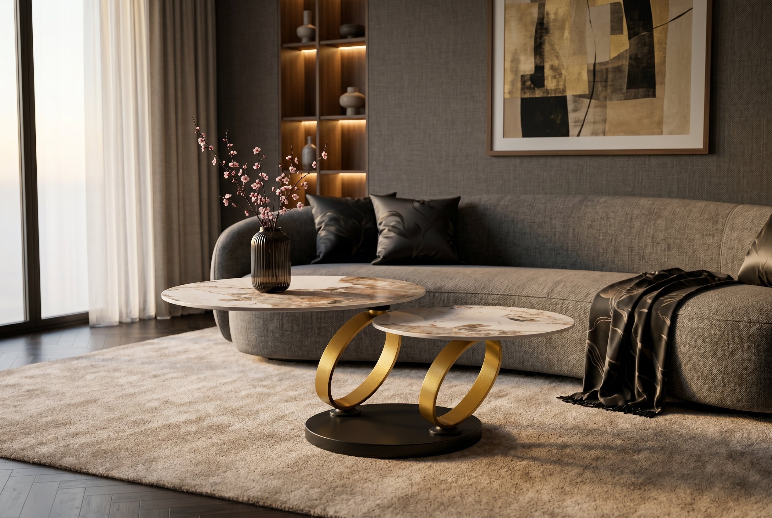 Invicta Masă cafea DANCING RINGS | Auriu | 135x43x80 cm