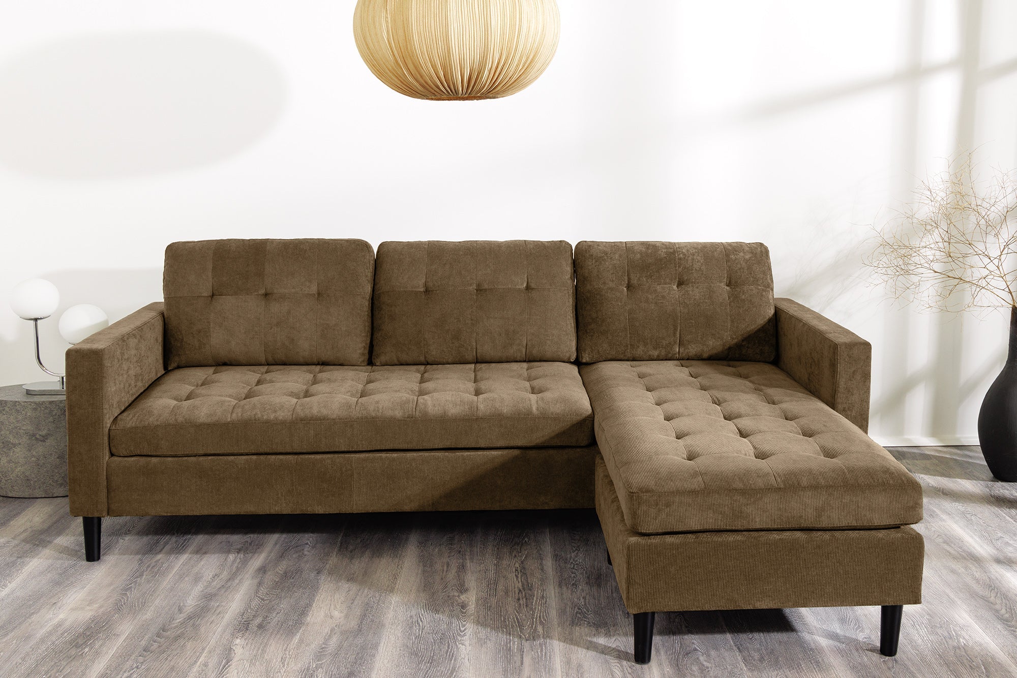 Invicta Canapea STOCKHOLM - 220cm, 3 Locuri | Țesătură Cord, Maro | 220x90x85 cm