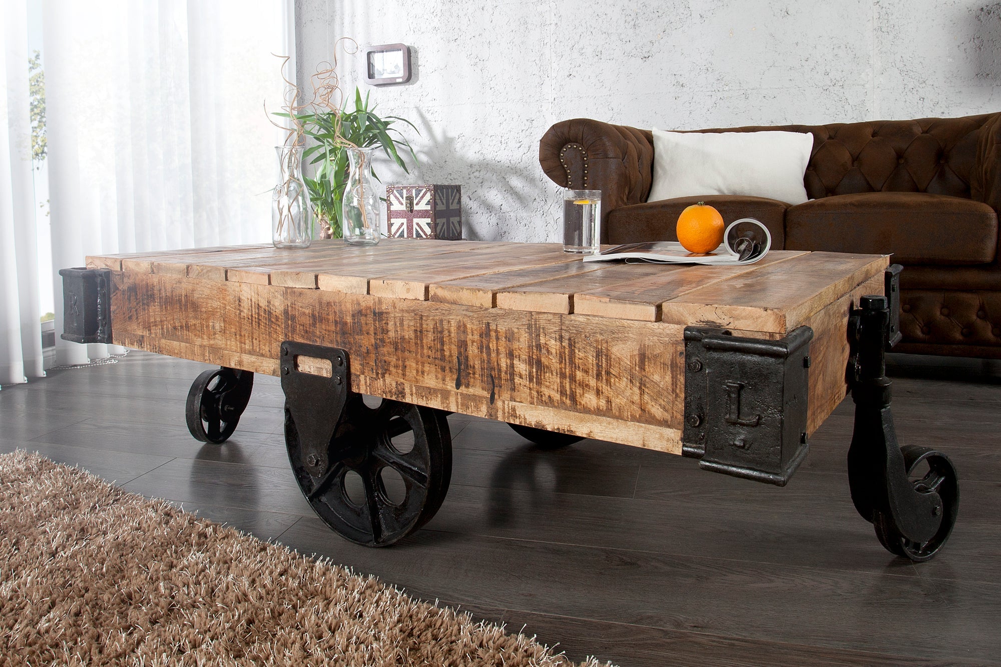 Invicta Masă cafea RAILWAY - 110cm | Mango | 120x40x80 cm