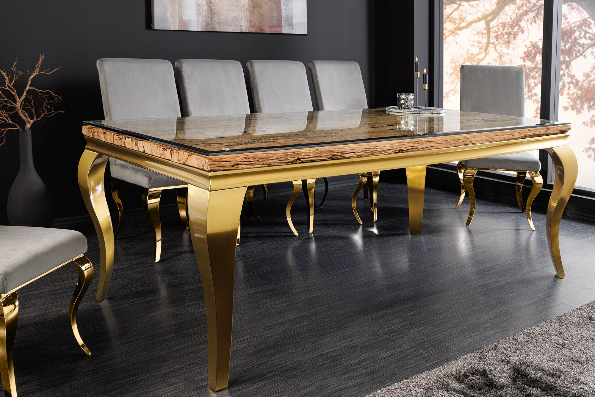 Invicta Masă dining MODERN BAROCK BARRACUDA - 200cm | Sticlă, Auriu