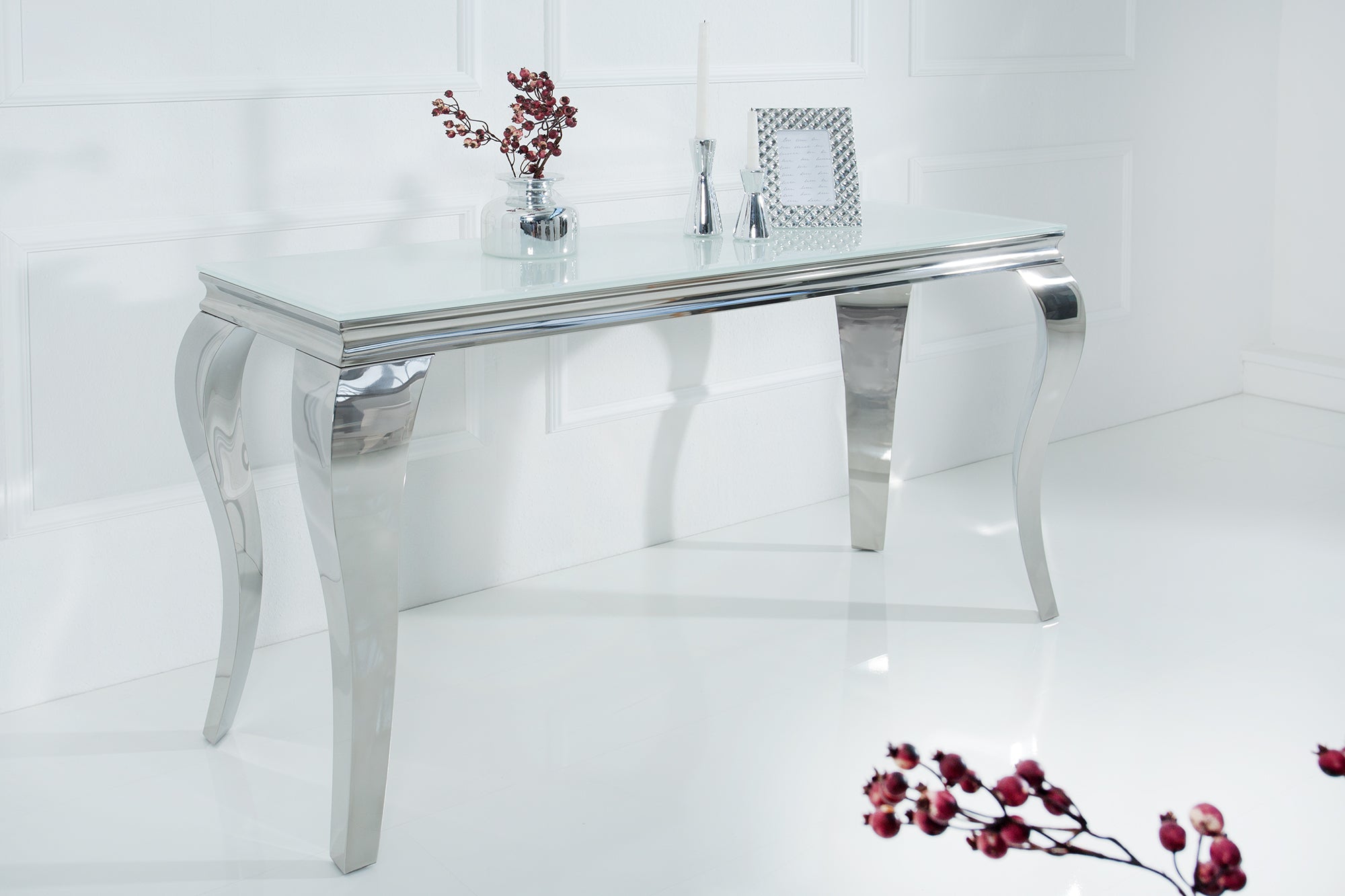 Invicta Consolă MODERN BAROCK - 145cm | Sticlă, Alb | 140x75x50 cm