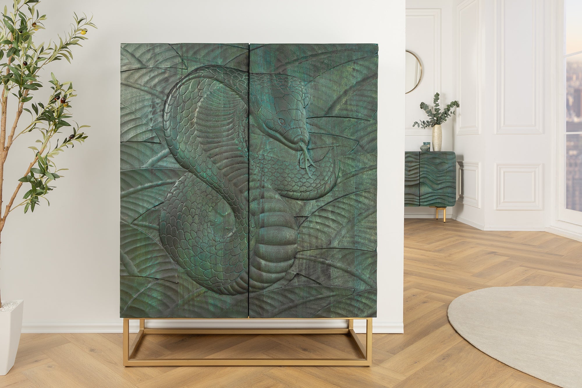 Invicta Vitrină înaltă SNAKE - 120cm | Mango, Turcoaz | 100x120x38 cm