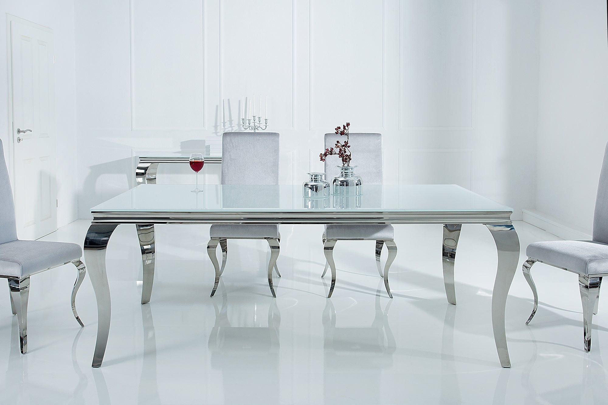 Invicta Masă dining MODERN BAROCK - 180cm | Sticlă, Alb | 180x75x90 cm