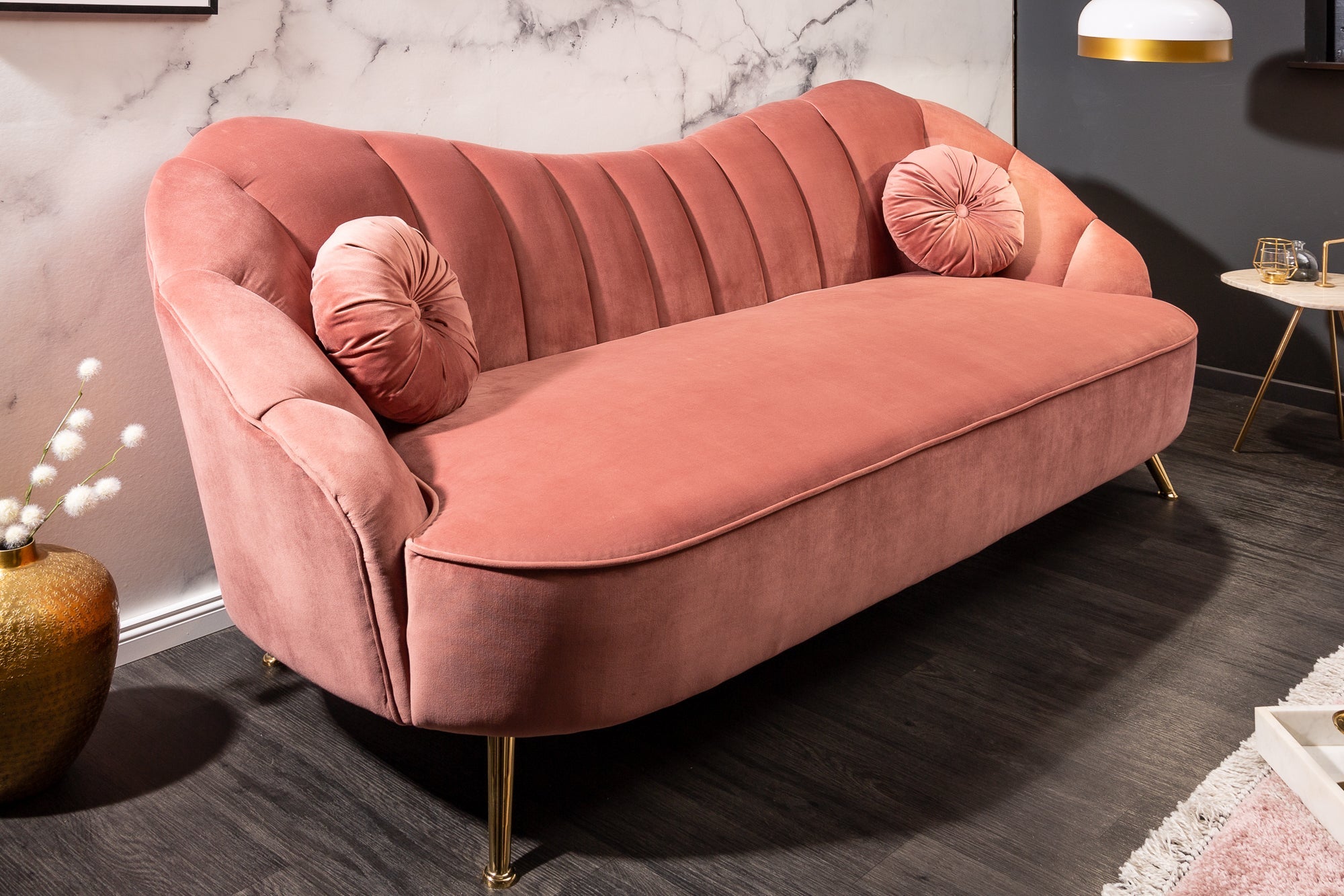 Invicta Canapea ARIELLE - 220cm | Catifea, Roz | 220x92x92 cm