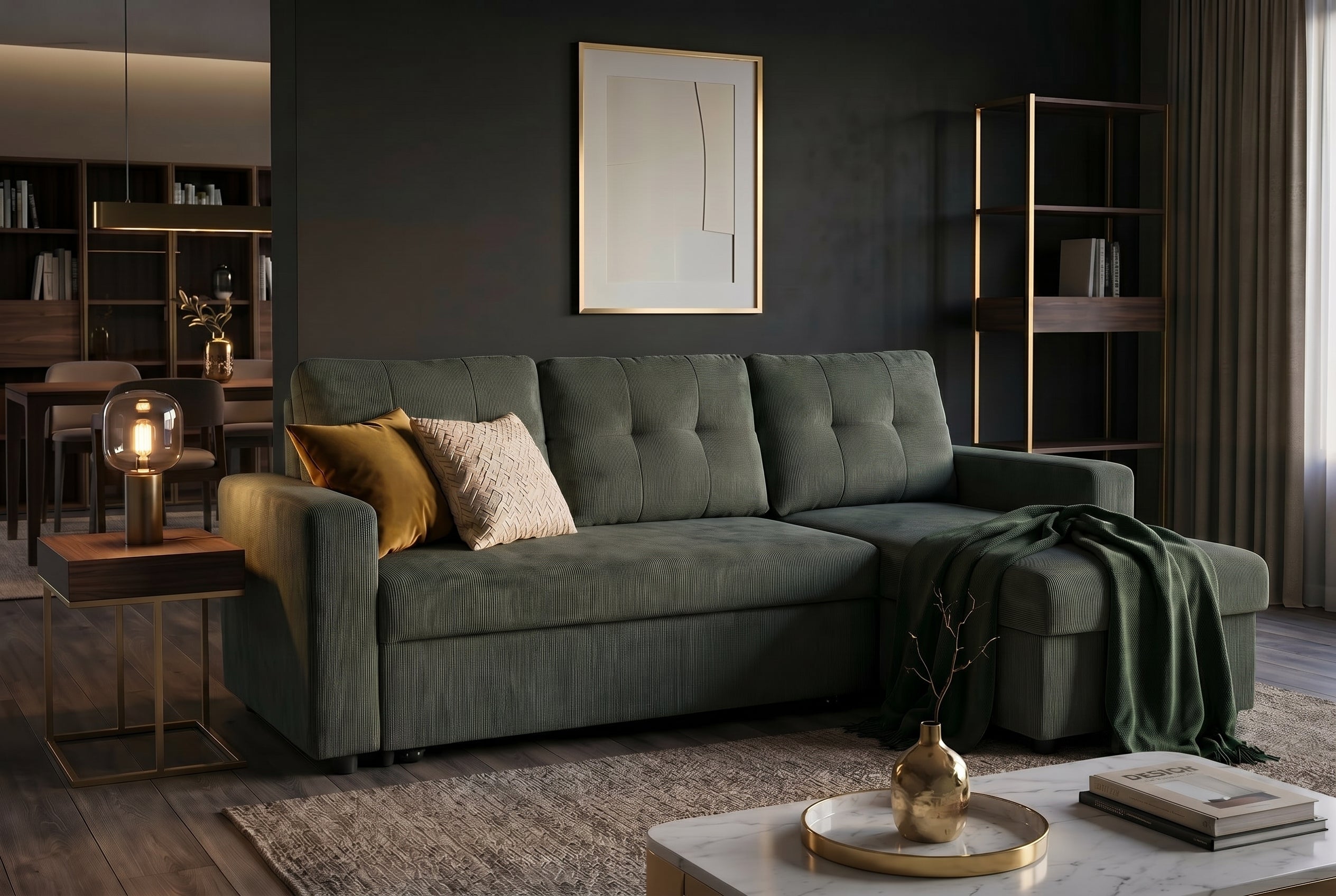 Invicta Canapea extensibilă APARTMENT - 205cm, 3 Locuri | Catifea, Bej | 202x90x150 cm