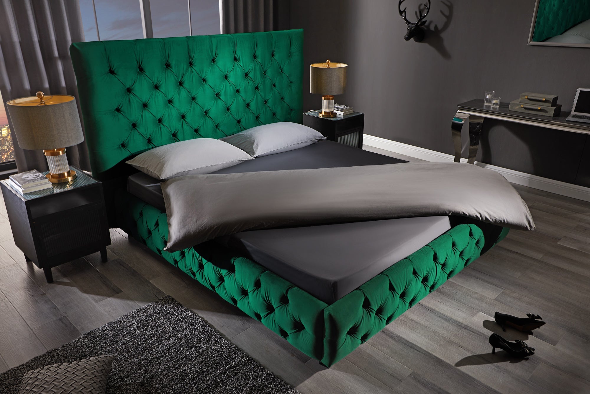 Invicta Pat PARIS CHESTERFIELD - 200cm | Catifea, Verde | 210x140x220 cm