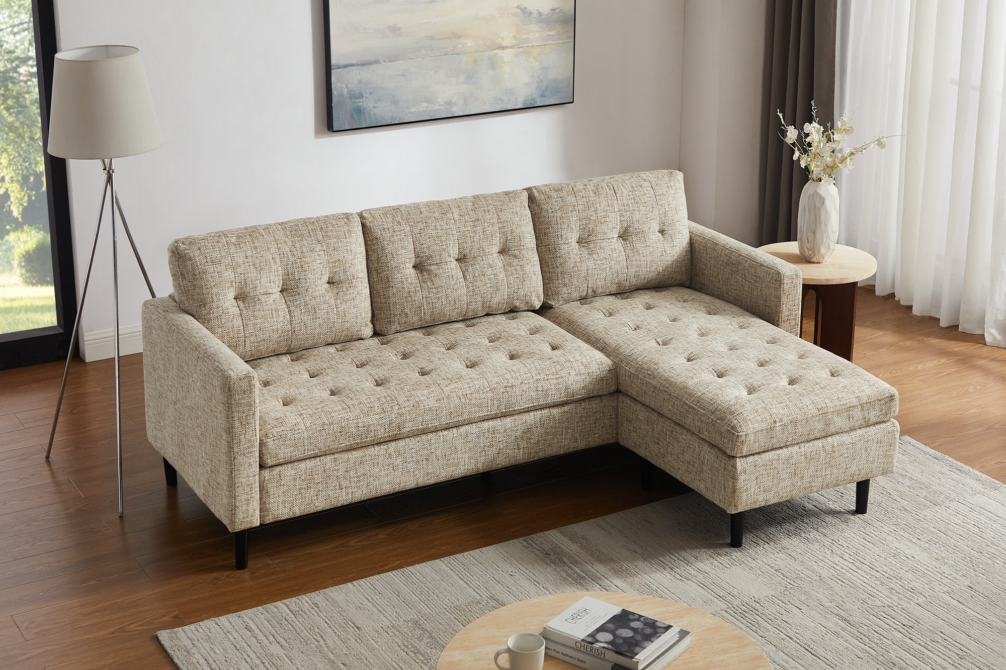 Invicta Canapea STOCKHOLM - 220cm, 3 Locuri | Țesătură Texturată, Bej | 220x90x85 cm