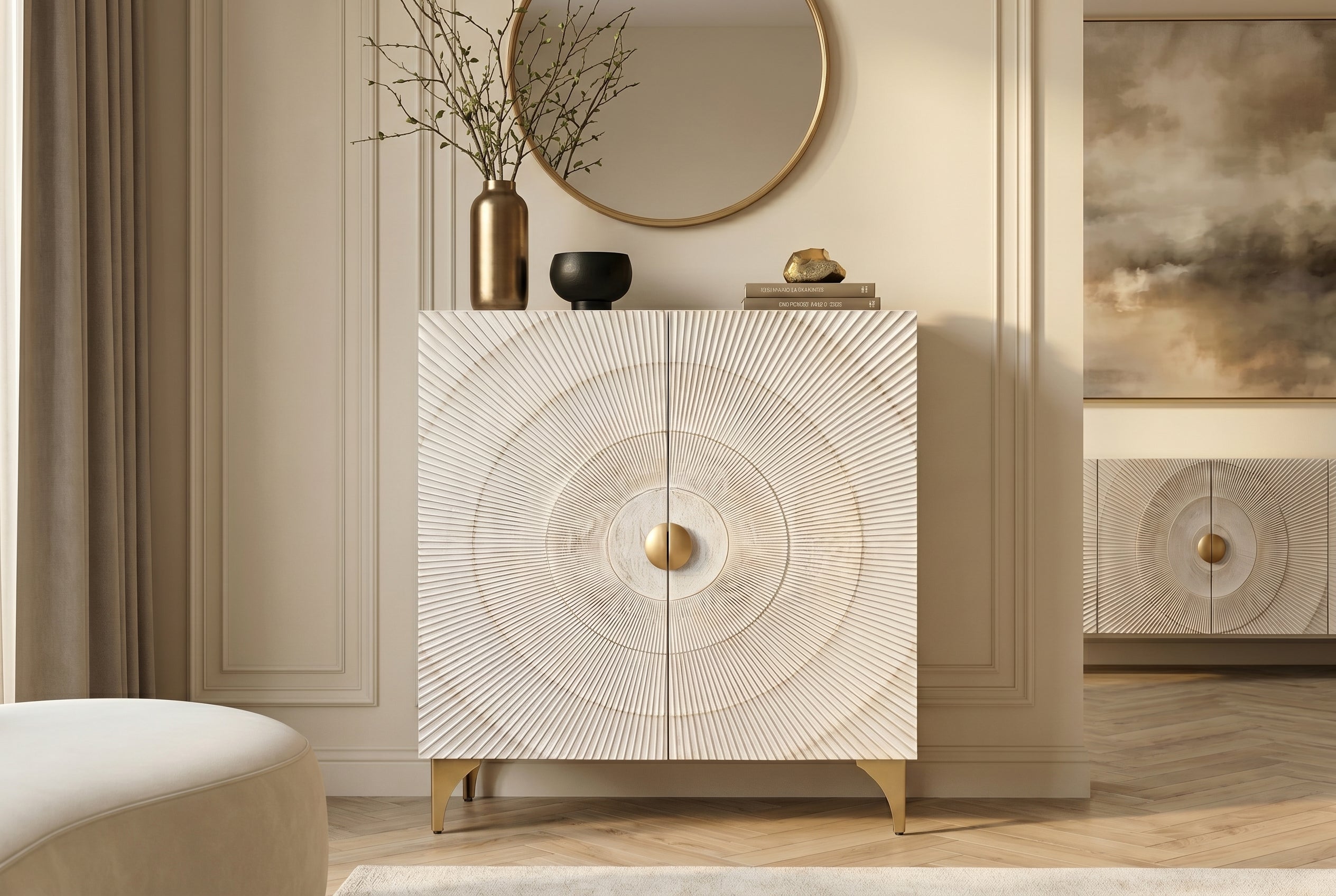 Invicta Vitrină înaltă GOLDEN SUNSET - 120cm | Mango, Alb | 100x120x38 cm