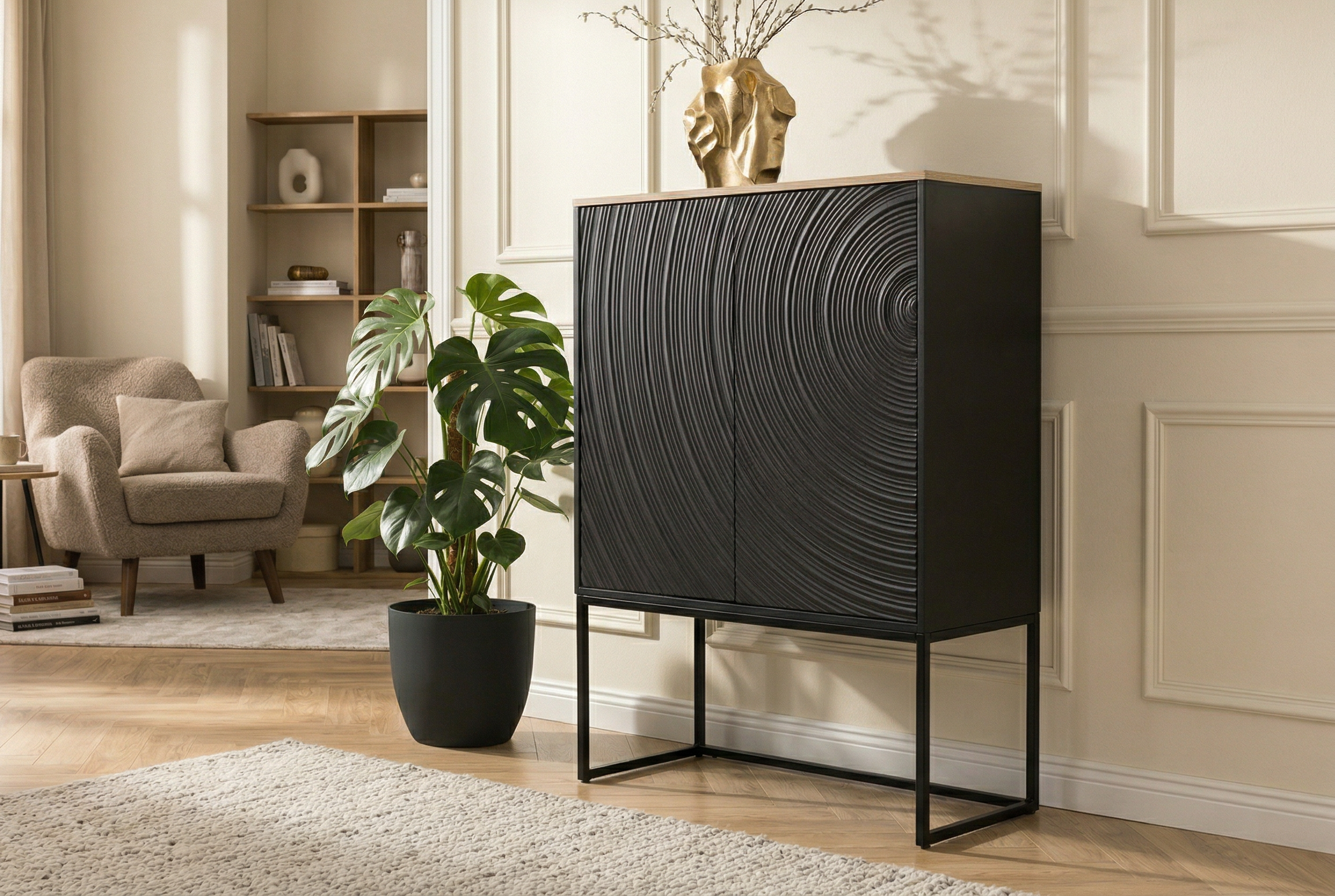 Invicta Vitrină înaltă ORBIT - 120cm | Mango, Negru | 85x120x45 cm