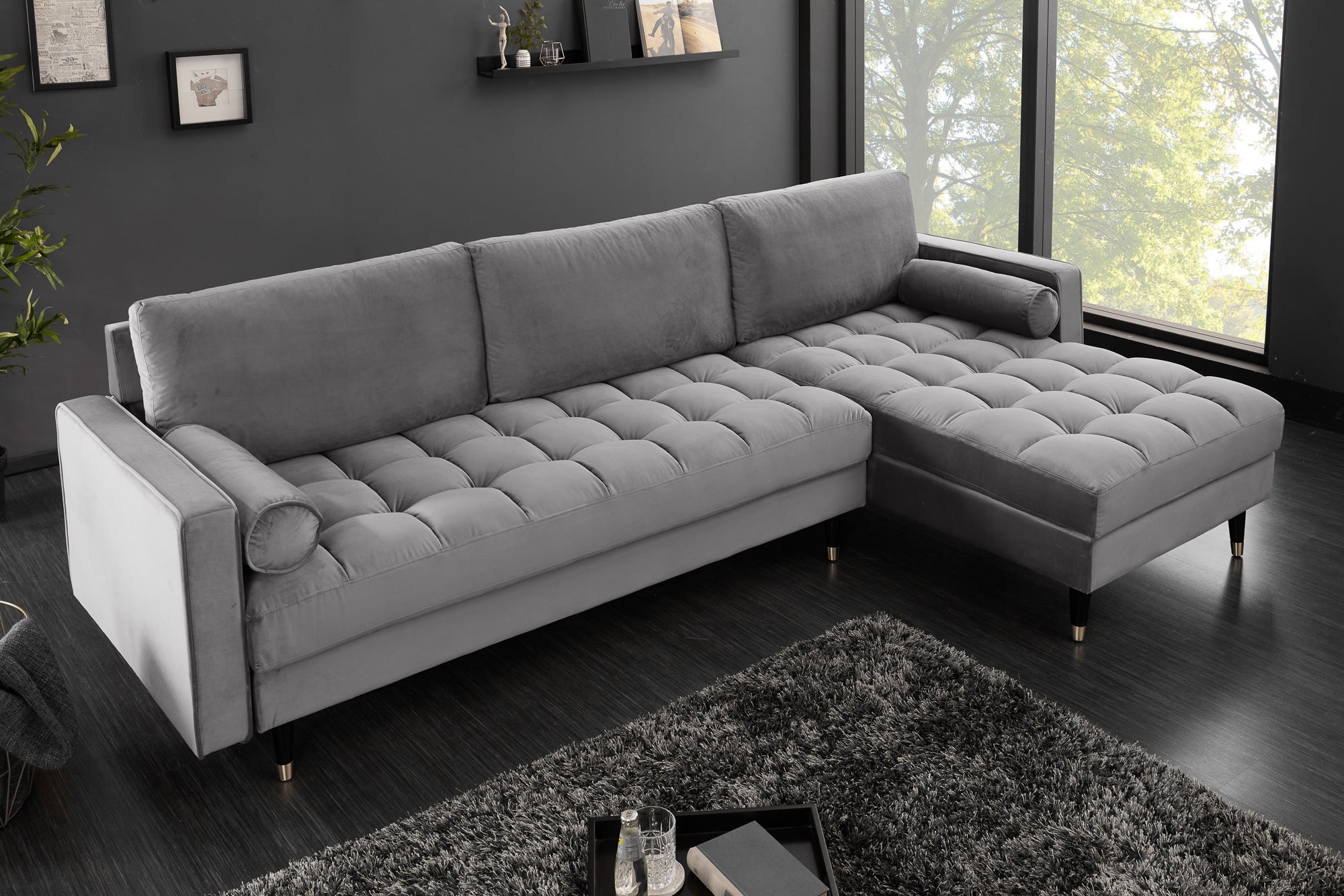 Invicta Canapea COZY VELVET - 260cm | Catifea, Gri | 260x85x83 cm