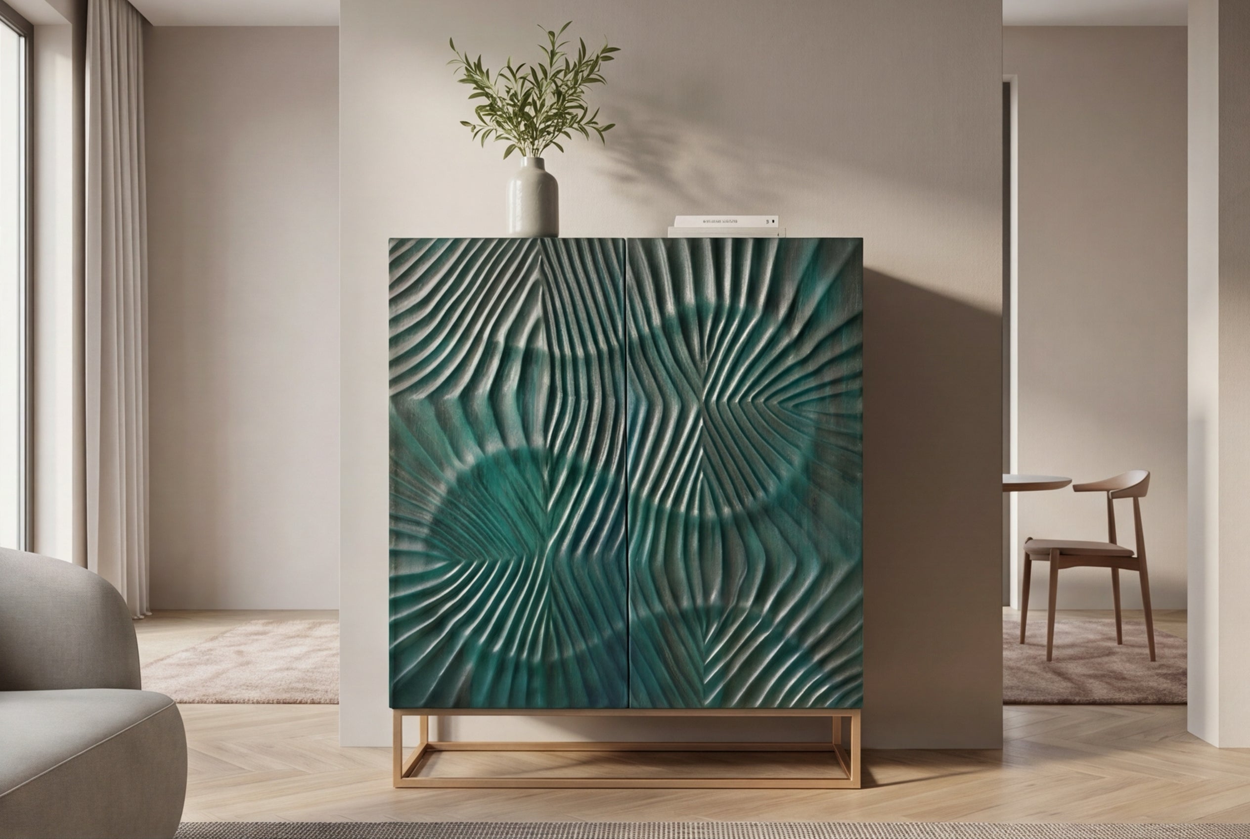 Invicta Vitrină înaltă SCORPION - 120cm | Mango, Auriu | 100x120x38 cm
