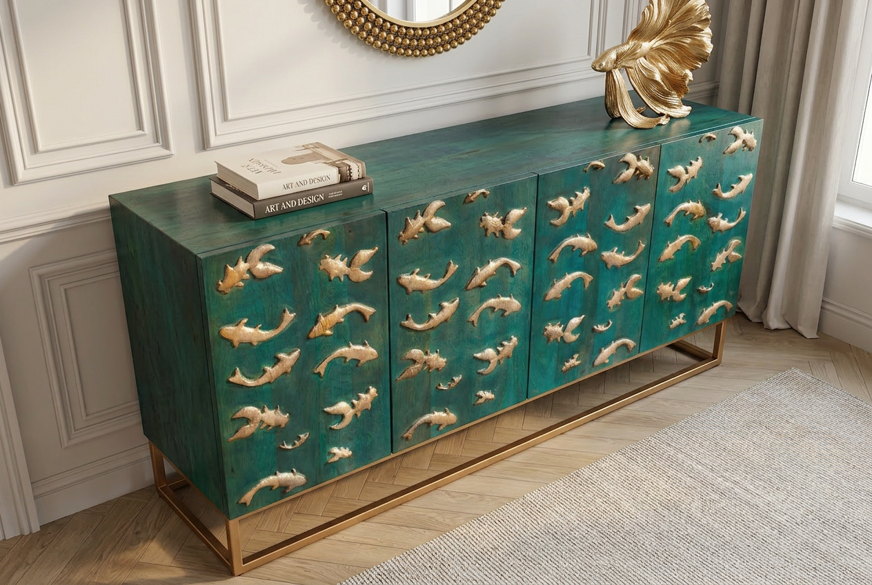 Invicta Comodă GOLDEN LAGOON - 180cm | Mango, Metal, Auriu | 177x75x39 cm