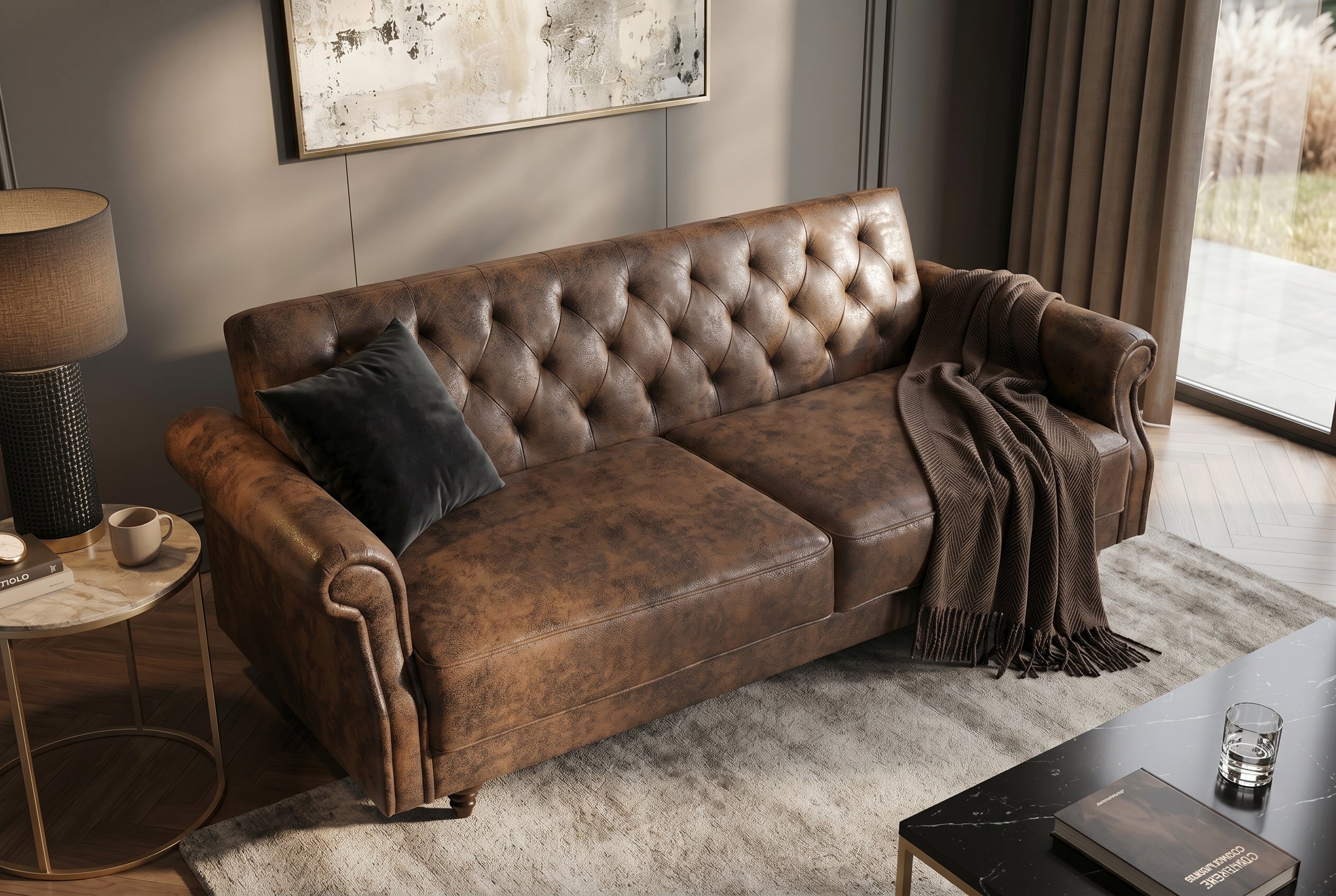 Invicta Canapea extensibilă MAISON BELLE AFFAIRE - 220cm | Microfibră, Maro | 220x88x95 cm