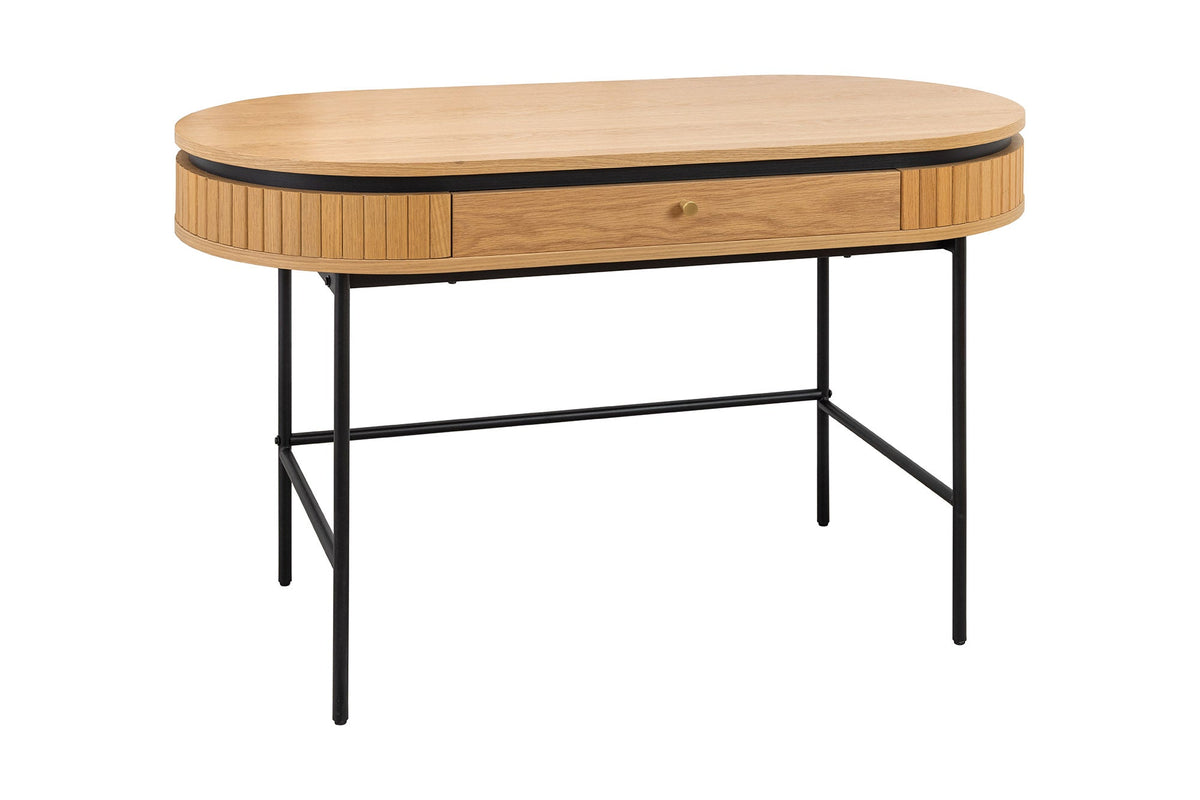 Birou Invicta Interior ATELIER 120 cm, Lemn Furniruit cu Aspect de Stejar Natural și Cadru Metalic Negru