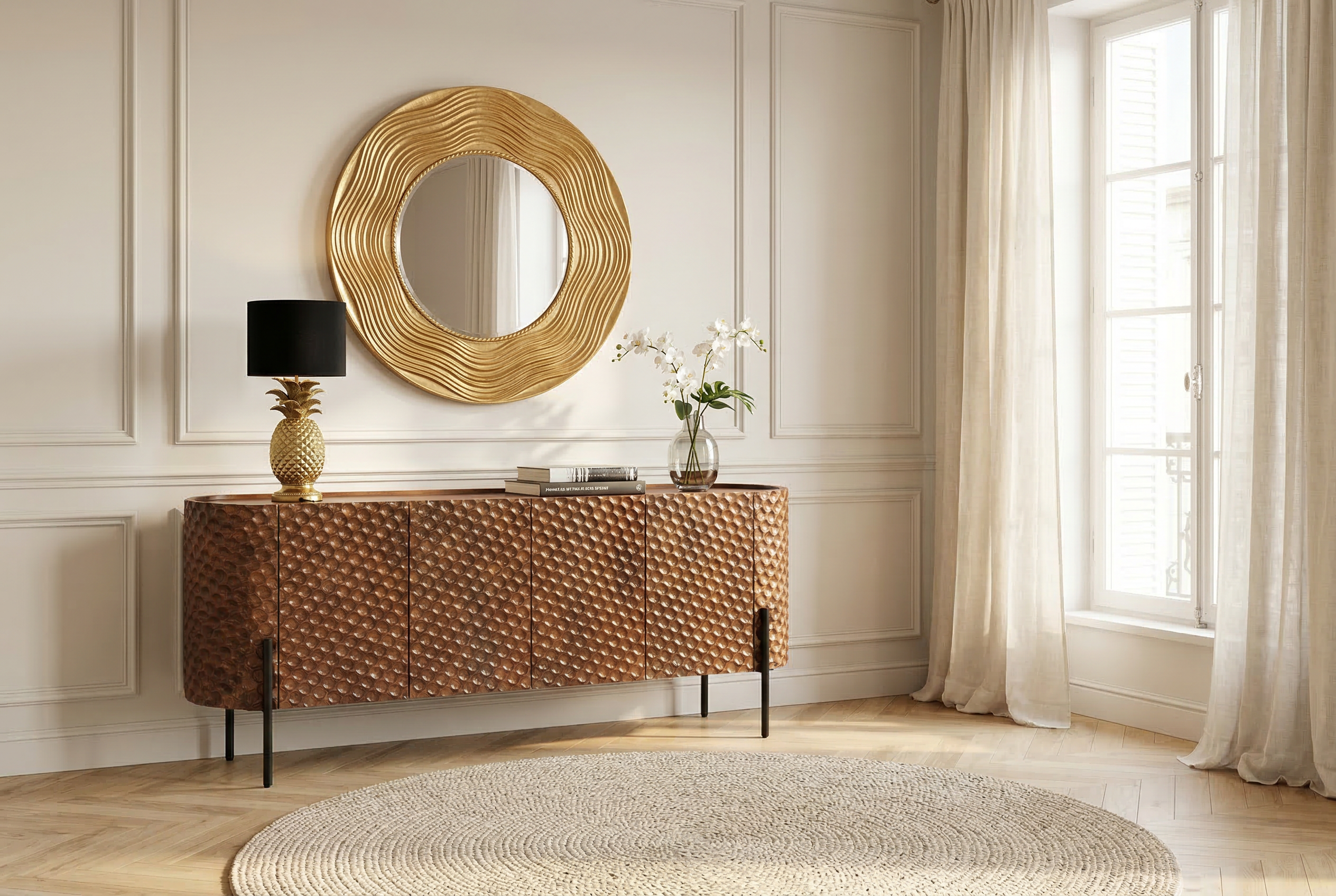 Invicta Comodă ADLON - 180cm | Mango, Metal, Negru | 178x77x42 cm