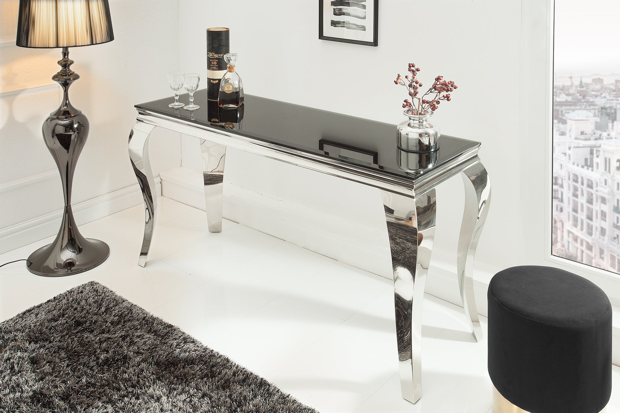 Invicta Consolă MODERN BAROCK - 145cm | Sticlă, Negru | 144x75x50 cm