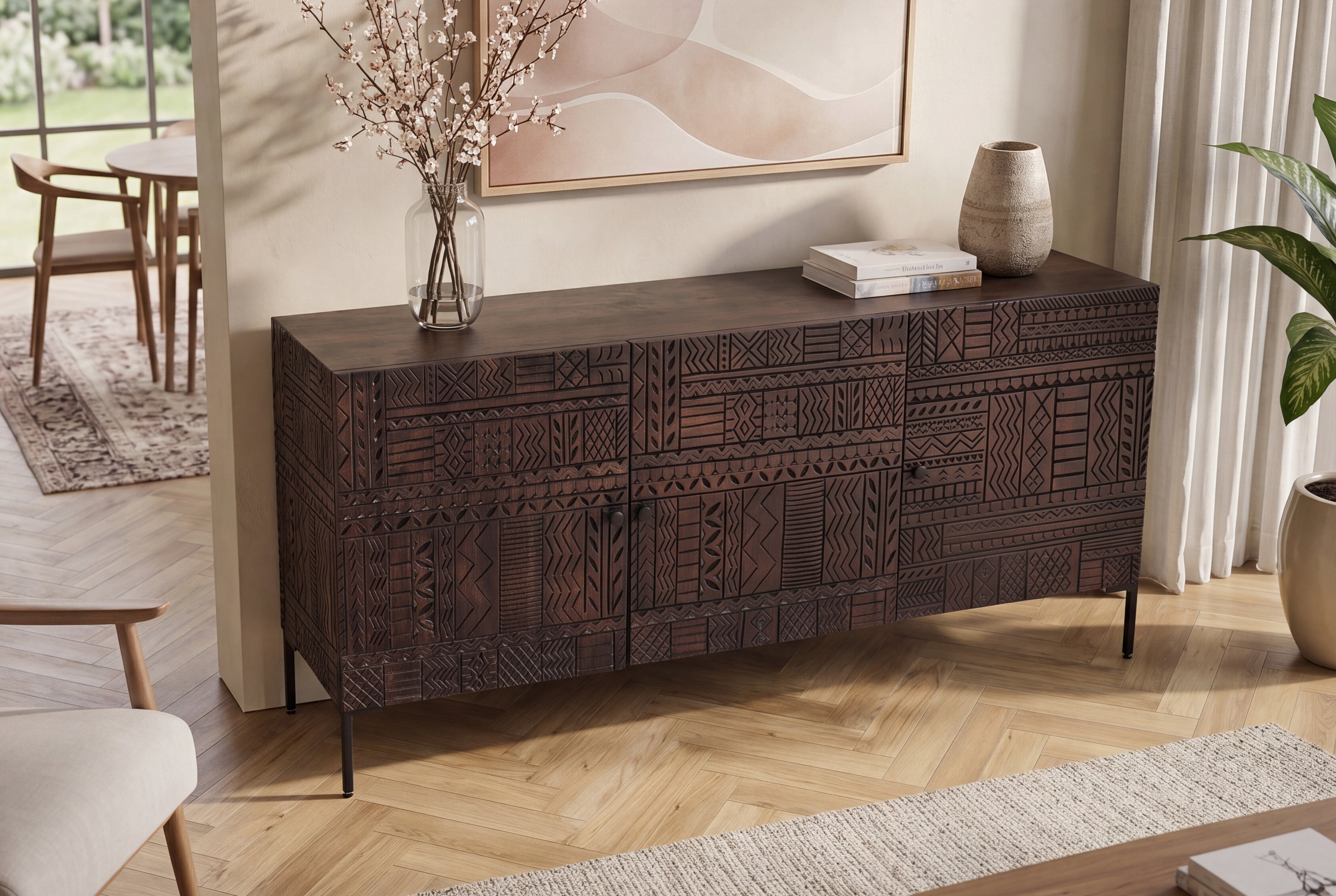 Invicta Comodă TRIBAL - 180cm | Mango, Maro | 177x75x40 cm