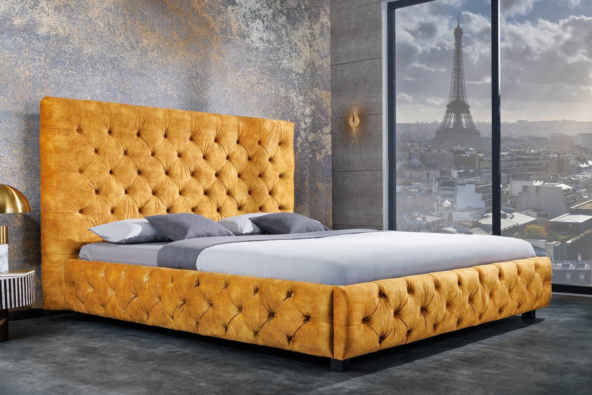 Invicta Pat PARIS CHESTERFIELD - 200cm | Catifea, Galben Muștar | 190x138x220 cm