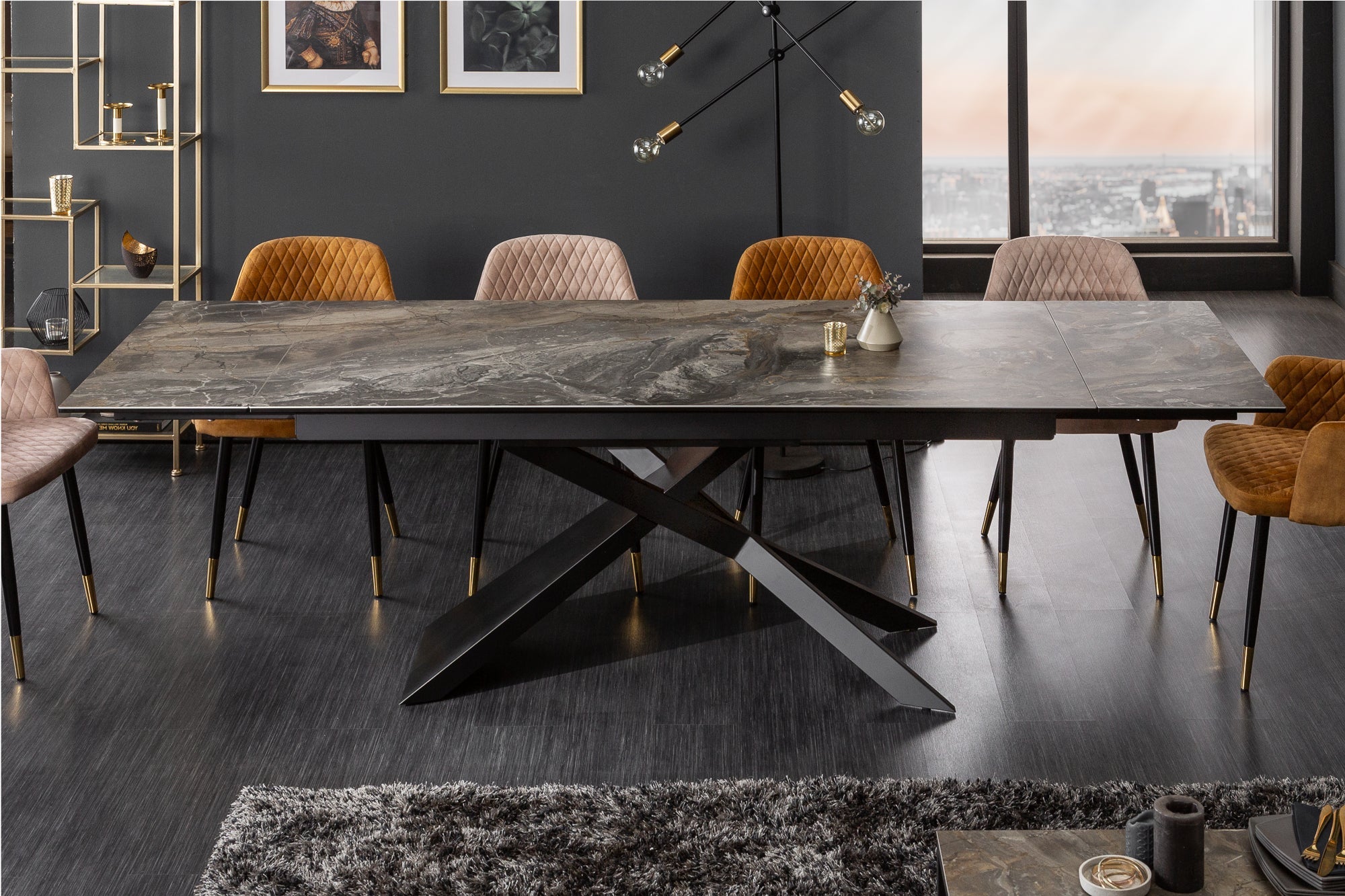 Invicta Masă dining EUPHORIA - 260cm | Marmură, Sticlă, Roșu | 180x77x90 cm