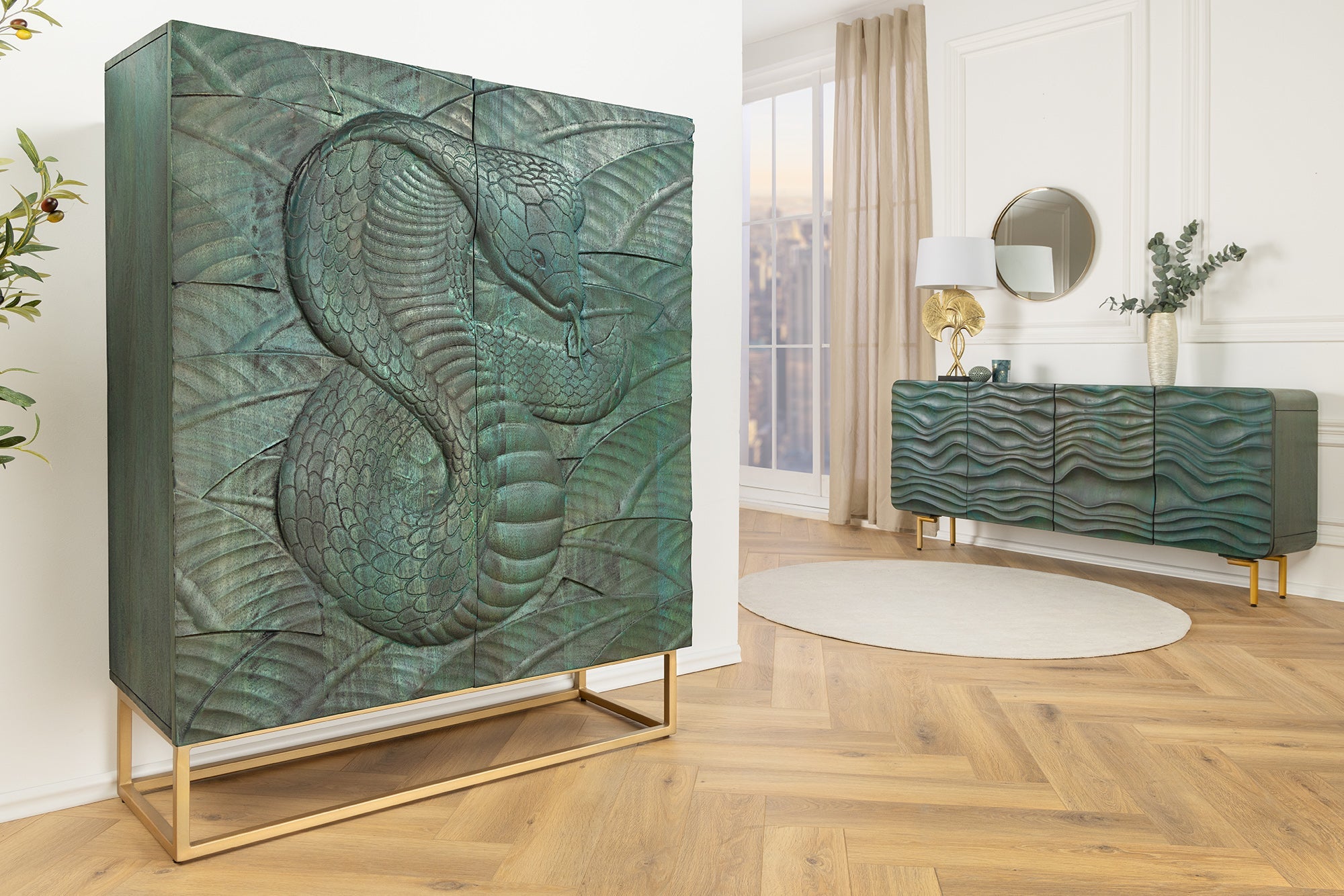 Invicta Vitrină înaltă SNAKE - 120cm | Mango, Turcoaz | 100x120x38 cm