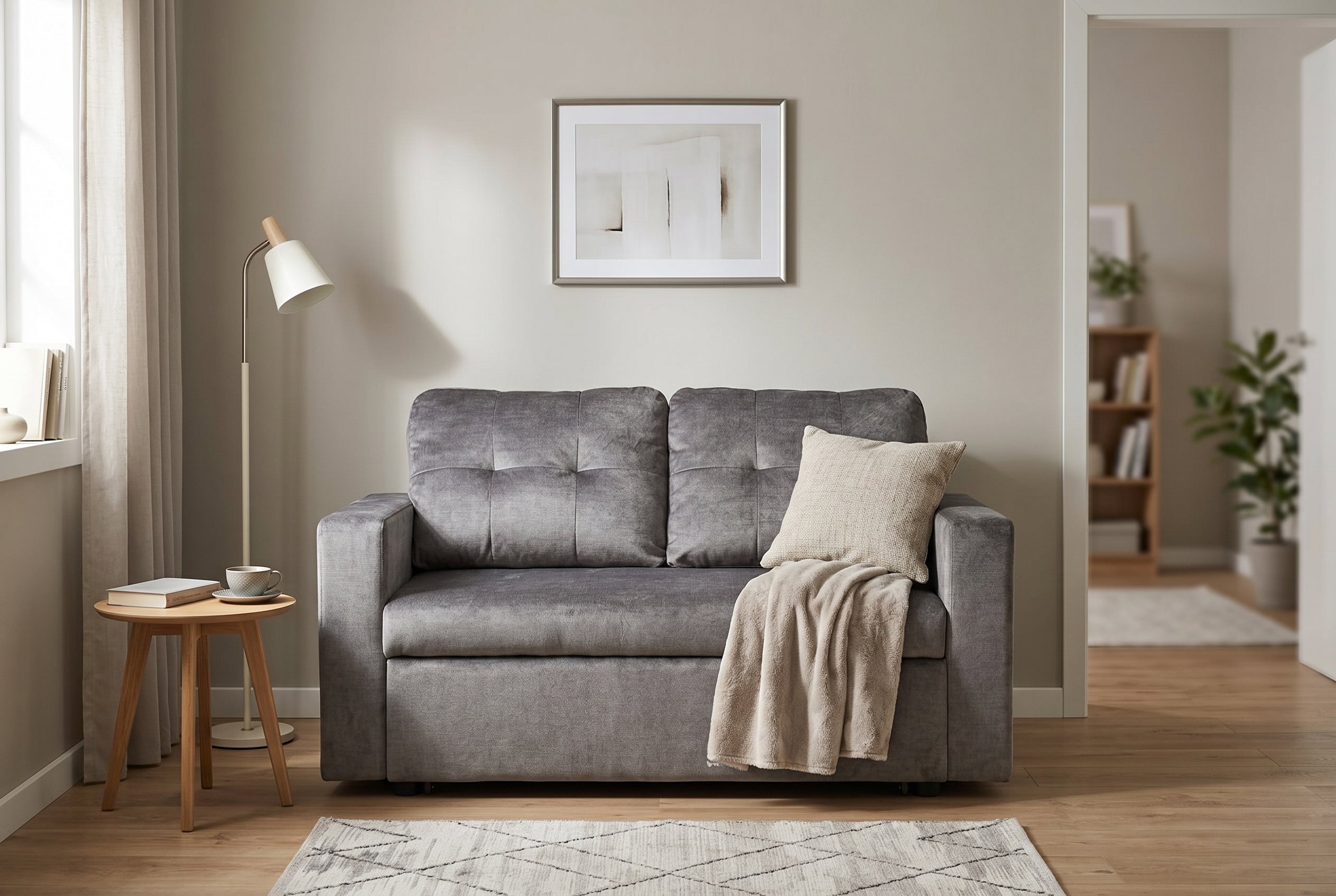 Invicta Canapea extensibilă SMART - 140cm, 2 Locuri | Catifea, Gri | 142x82x86 cm