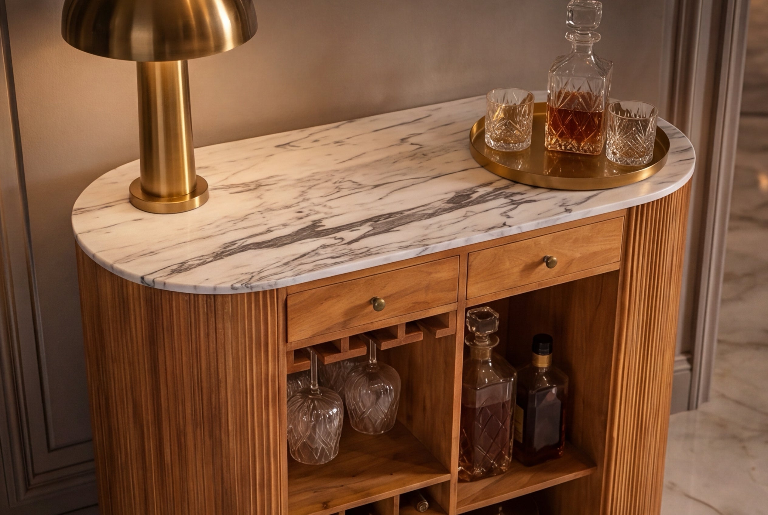 Invicta Masă bar TRES CHIC - 120cm | Mango, Marmură, Alb | 120x105x55 cm