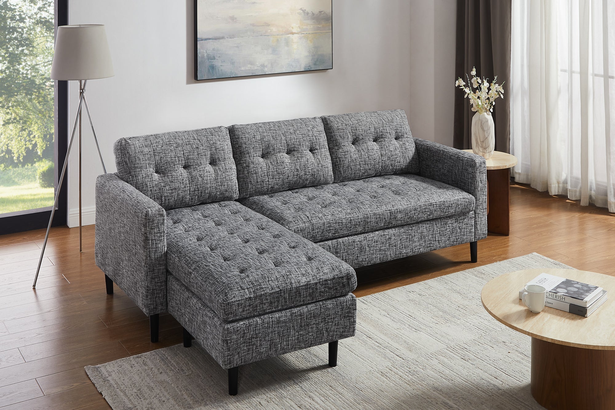 Invicta Canapea STOCKHOLM - 220cm, 3 Locuri | Țesătură Texturată, Gri | 220x90x85 cm