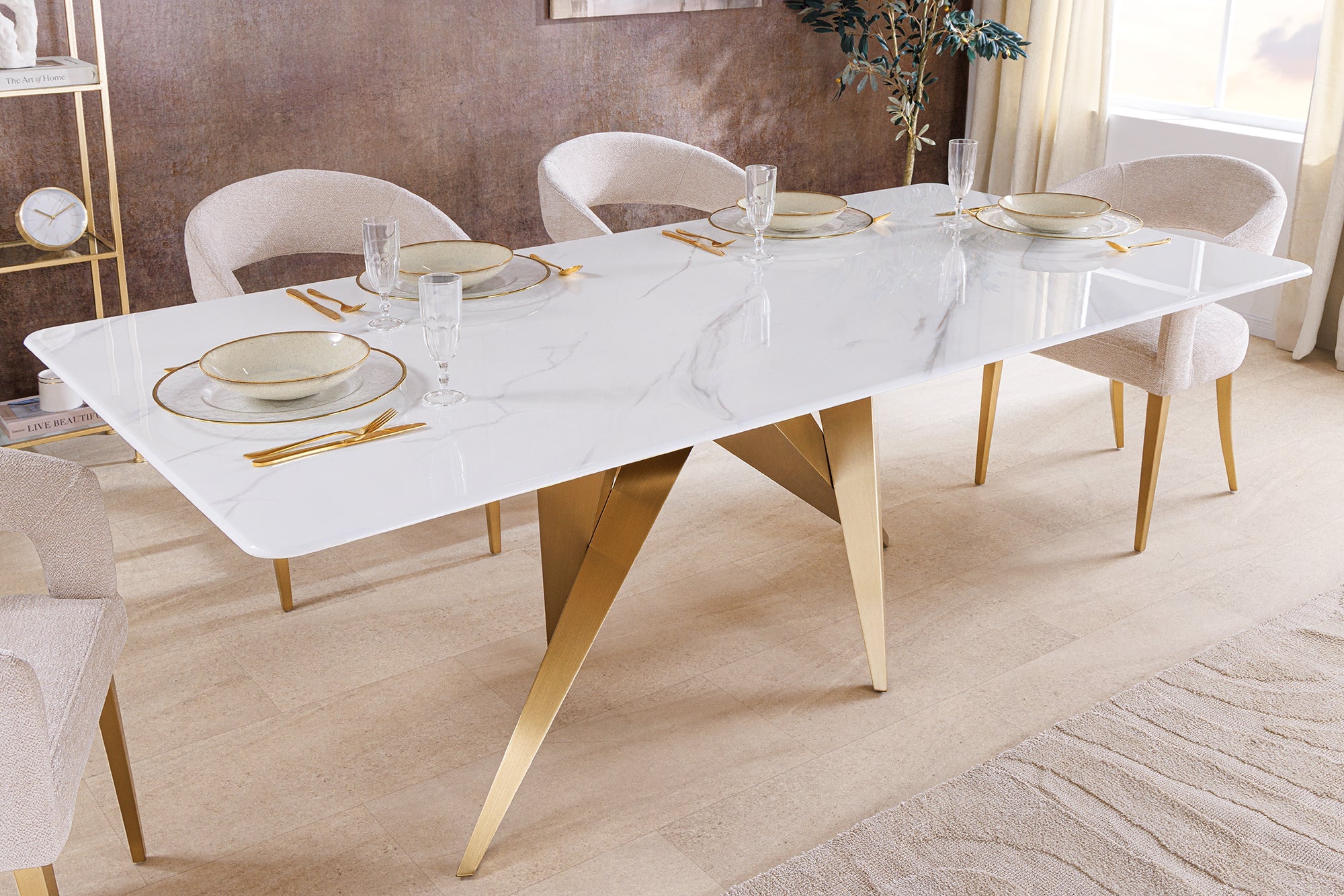 Invicta Masă dining ART LIVING - 200cm | Marmură, Alb | 200x75x100 cm