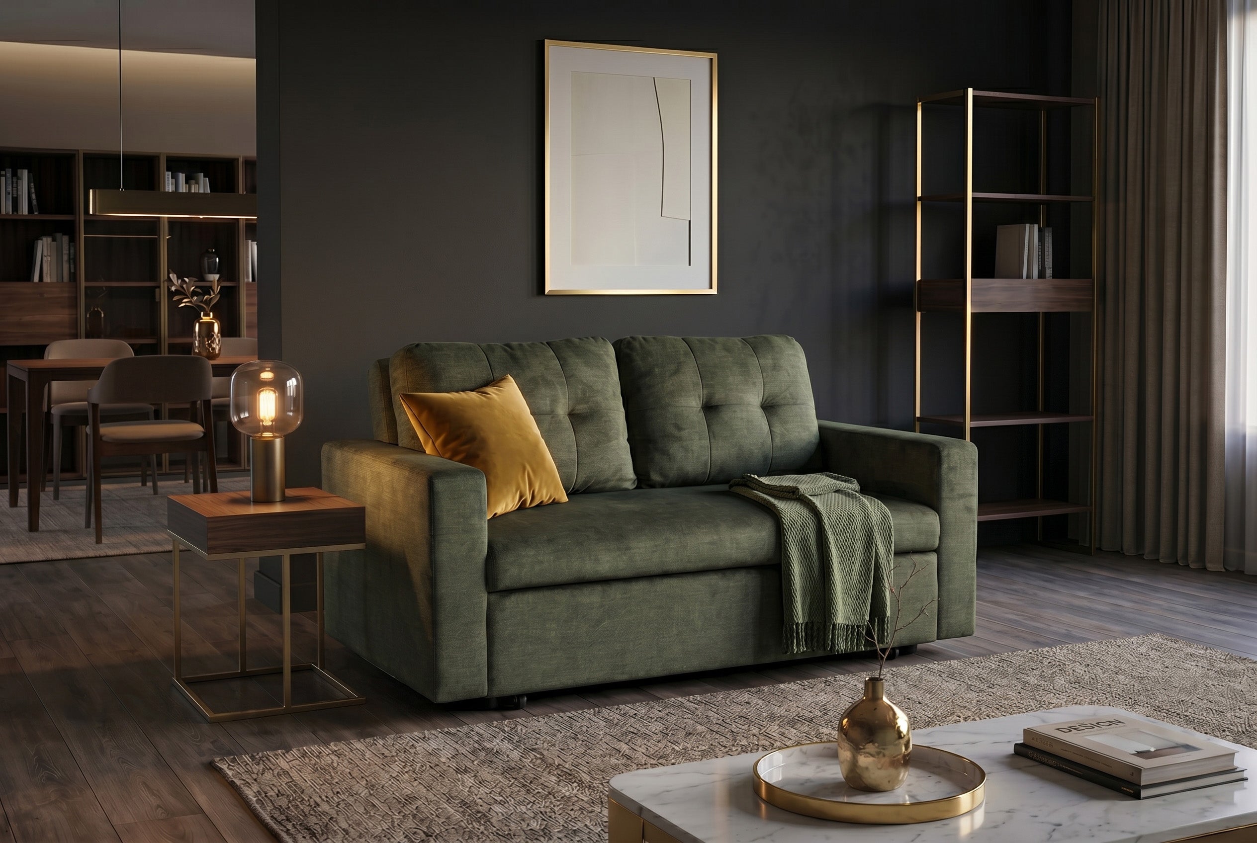 Invicta Canapea extensibilă SMART - 140cm, 2 Locuri | Catifea, Verde | 142x82x86 cm