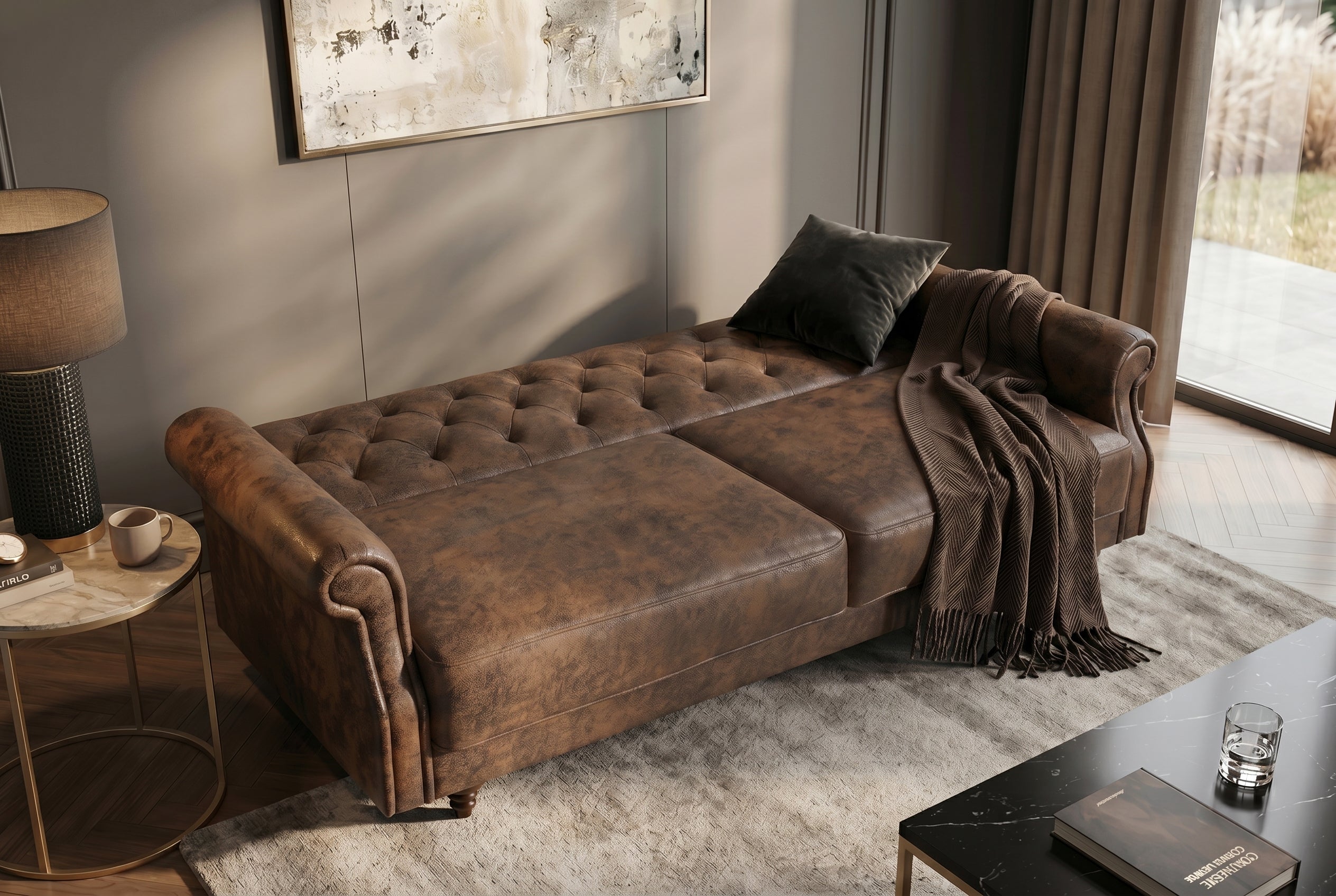 Invicta Canapea extensibilă MAISON BELLE AFFAIRE - 220cm | Microfibră, Maro | 220x88x95 cm