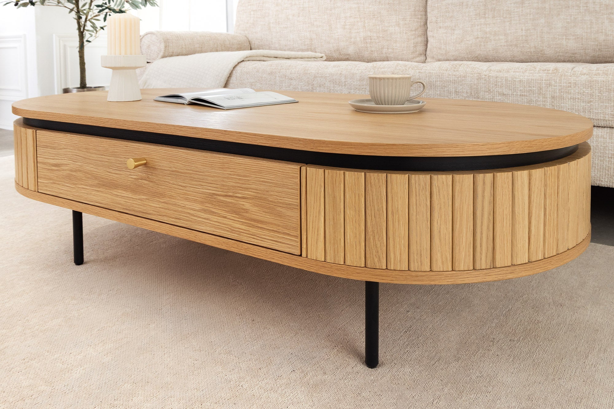 Invicta Masă cafea ATELIER - 120cm | Stejar, Negru | 120x40x60 cm