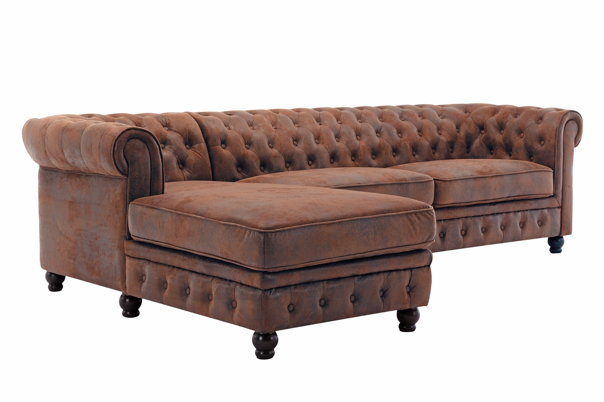 Invicta Canapea CHESTERFIELD - 270cm | Microfibră, Maro | 280x85x73 cm