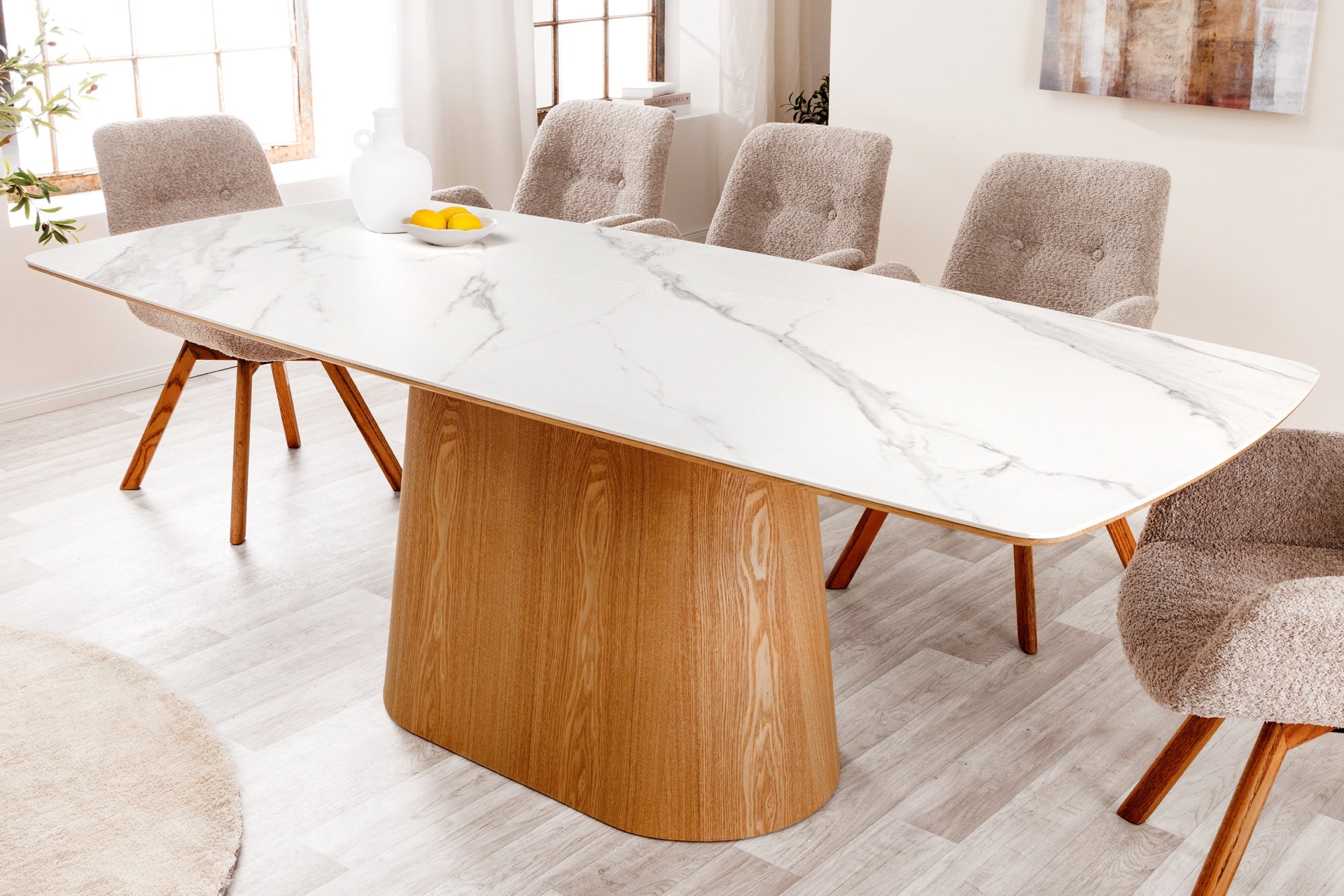 Invicta Masă dining UNIQUE - 200cm | Stejar, Marmură, Alb | 200x76x90 cm