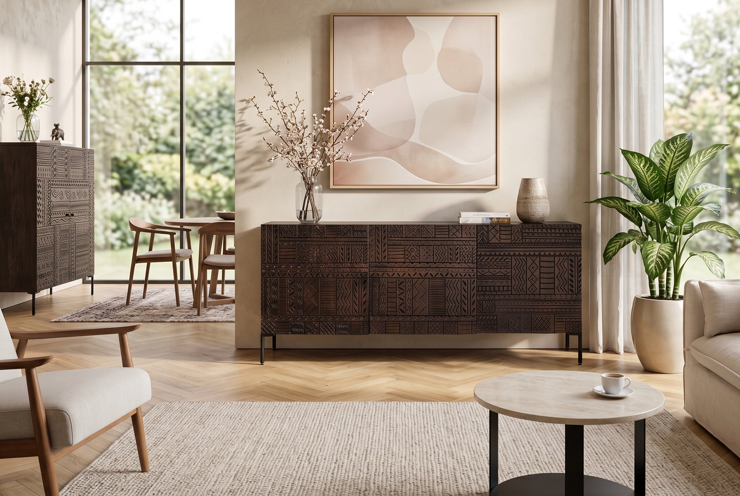 Invicta Comodă TRIBAL - 180cm | Mango, Maro | 177x75x40 cm