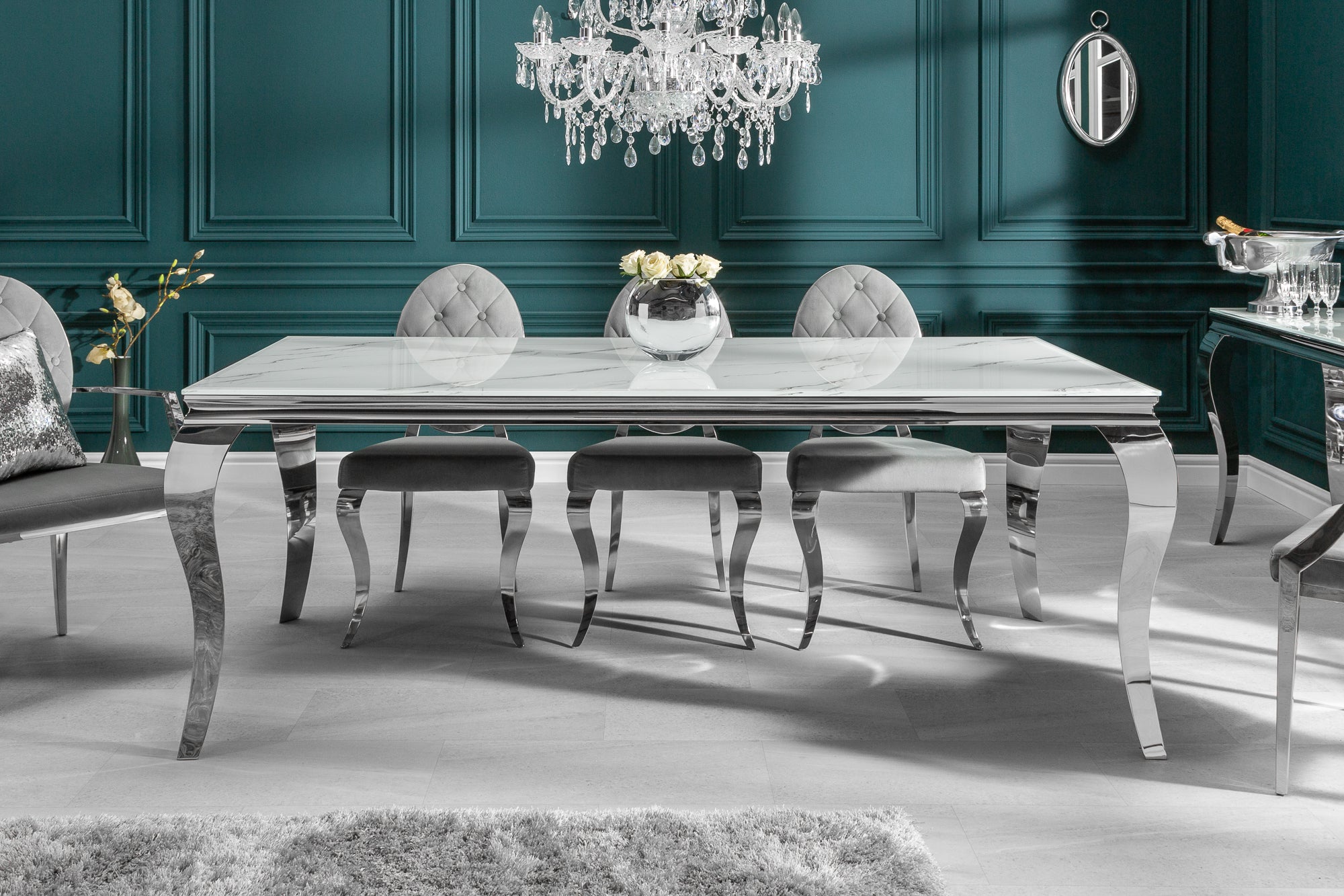 Invicta Masă dining MODERN BAROCK - 180cm | Marmură, Sticlă, Roșu | 185x75x95 cm