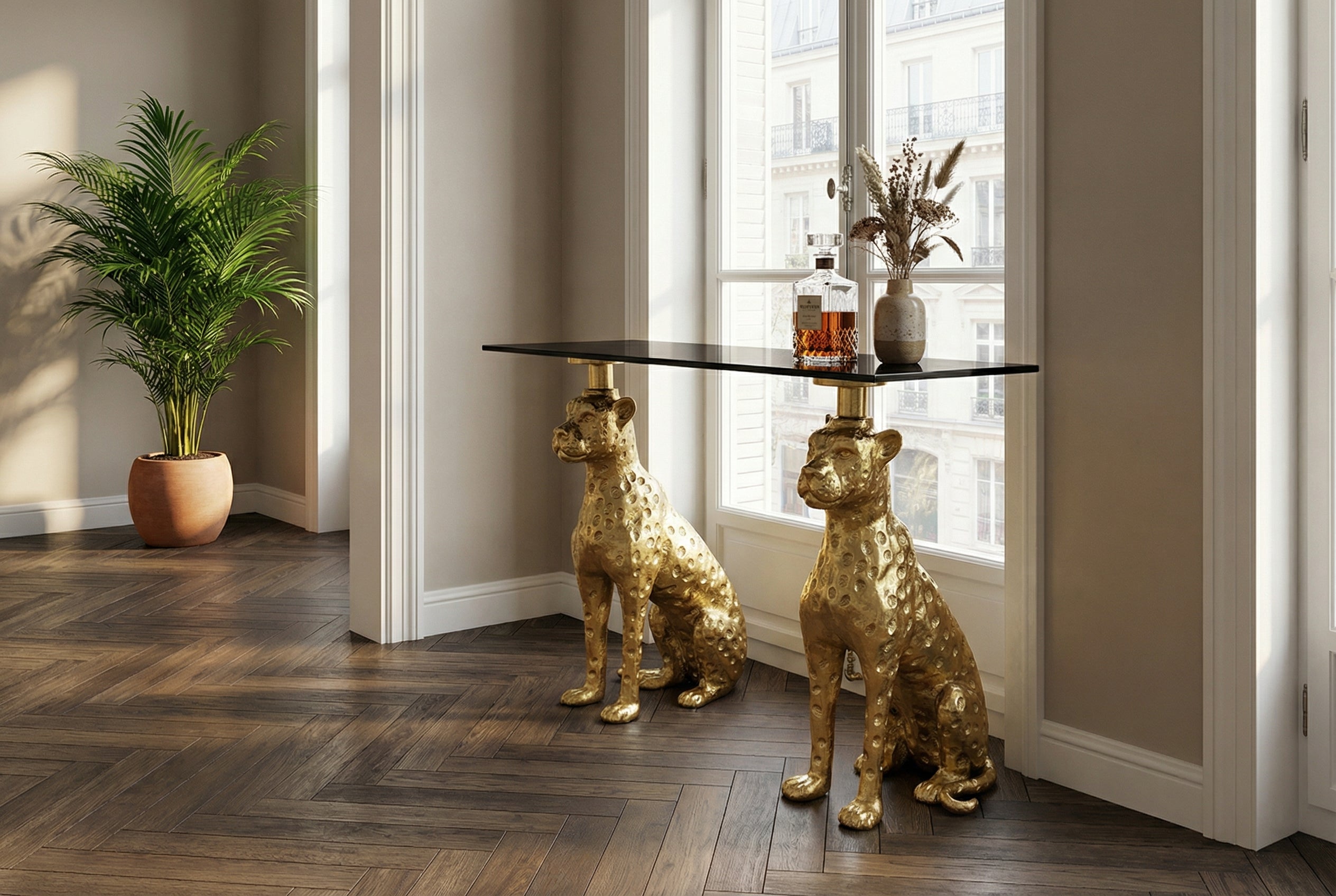 Invicta Consolă PANTHER - 105cm | Marmură, Metal, Auriu | 115,7x81x41,3 cm
