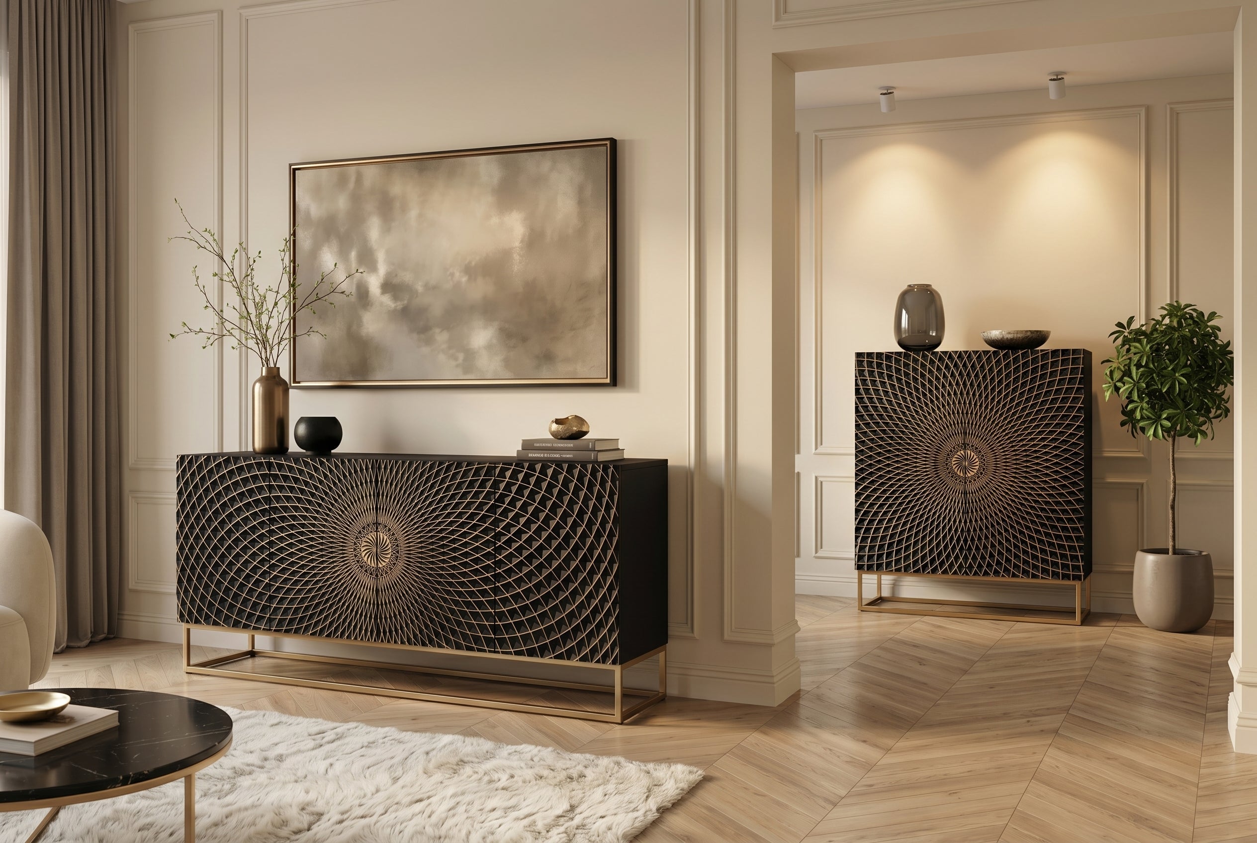 Invicta Comodă ILLUSION - 180cm | Mango, Negru | 177x76x38 cm