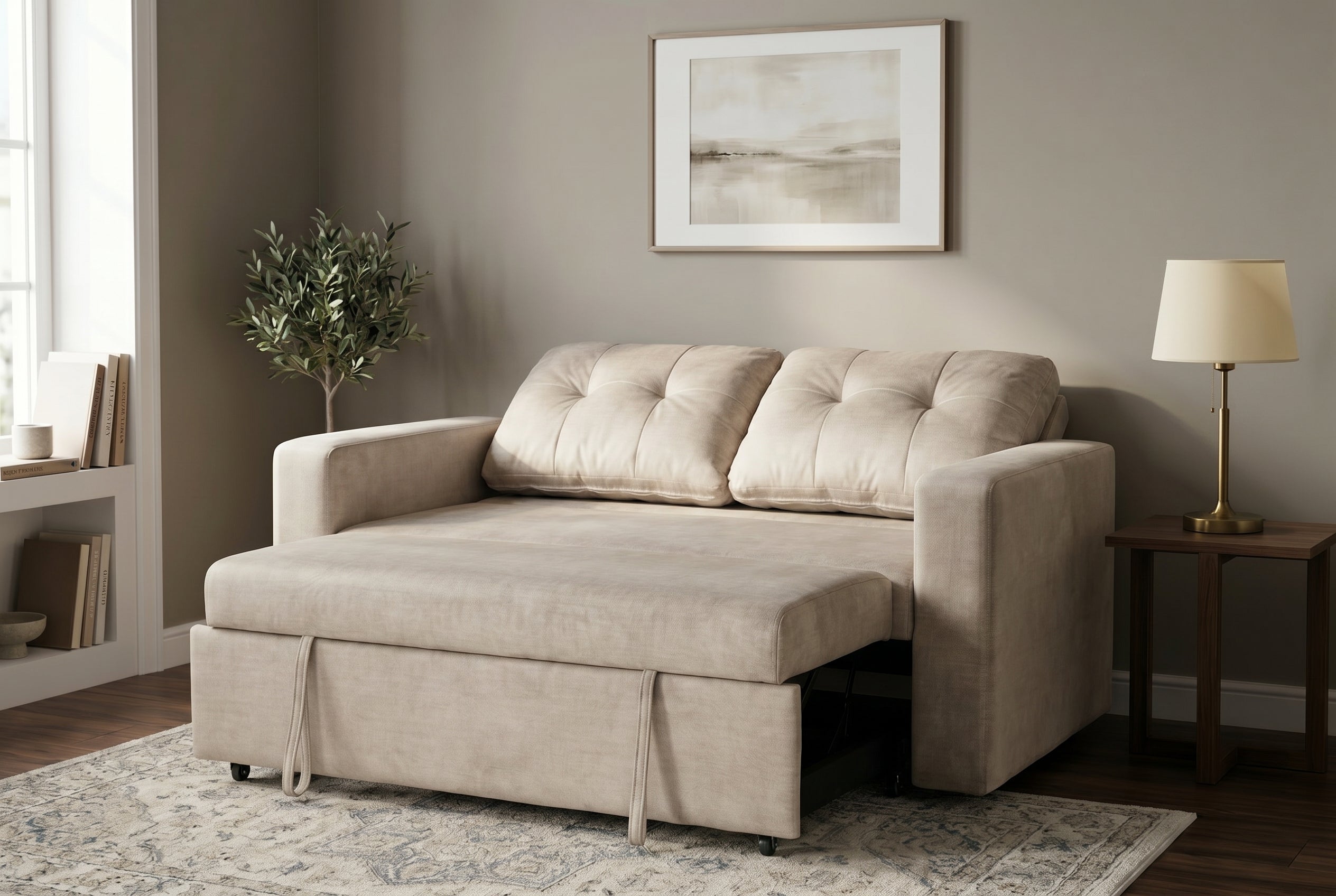 Invicta Canapea extensibilă SMART - 140cm, 2 Locuri | Catifea, Bej | 142x82x86 cm
