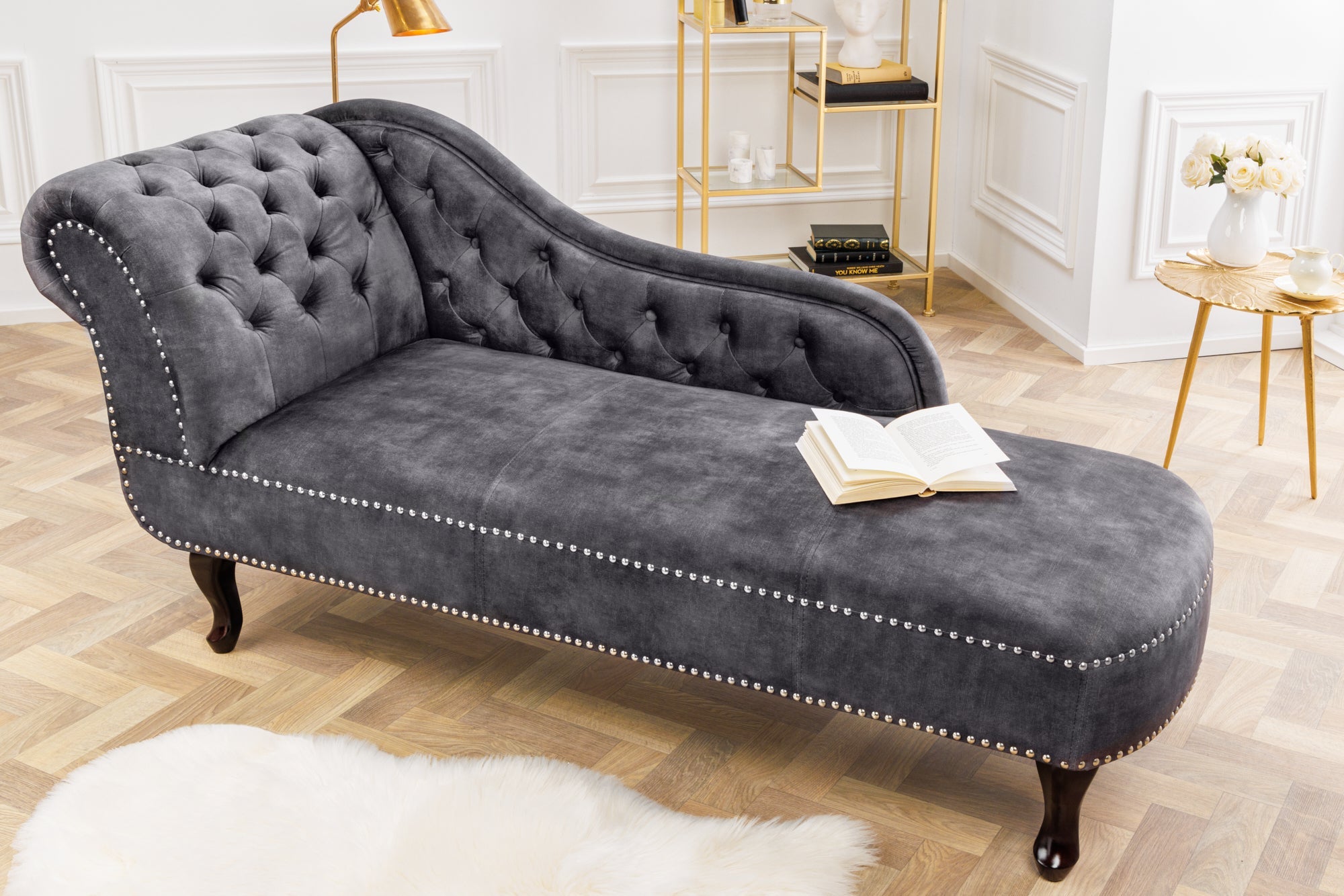 Invicta Mobilier CHESTERFIELD - 170cm | Catifea, Gri | 170x79x61 cm