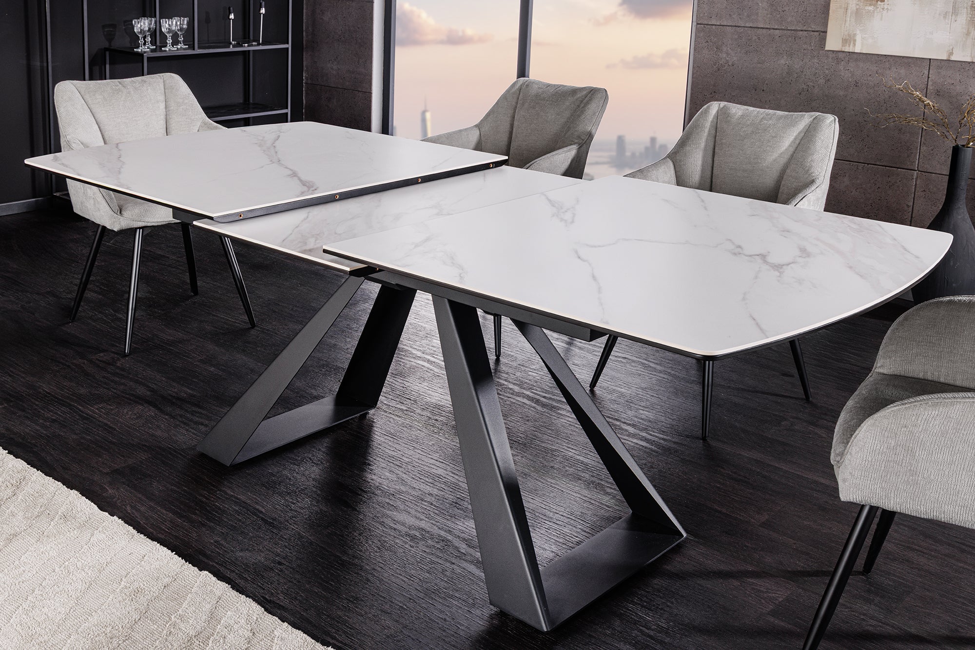 Invicta Masă dining CONCORD - 230cm | Marmură, Sticlă, Țesătură Cord, Alb