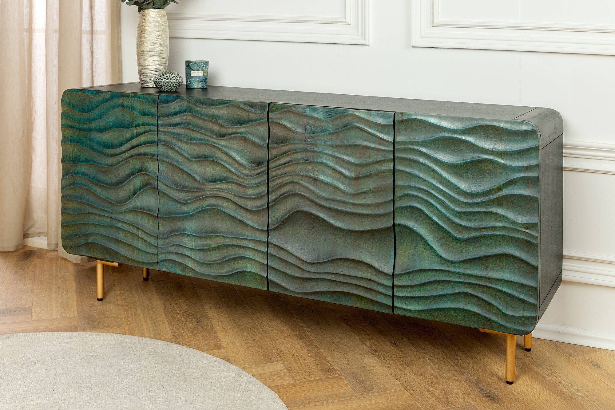 Invicta Comodă WAVE - 160cm | Mango, Turcoaz | 160x75x38 cm