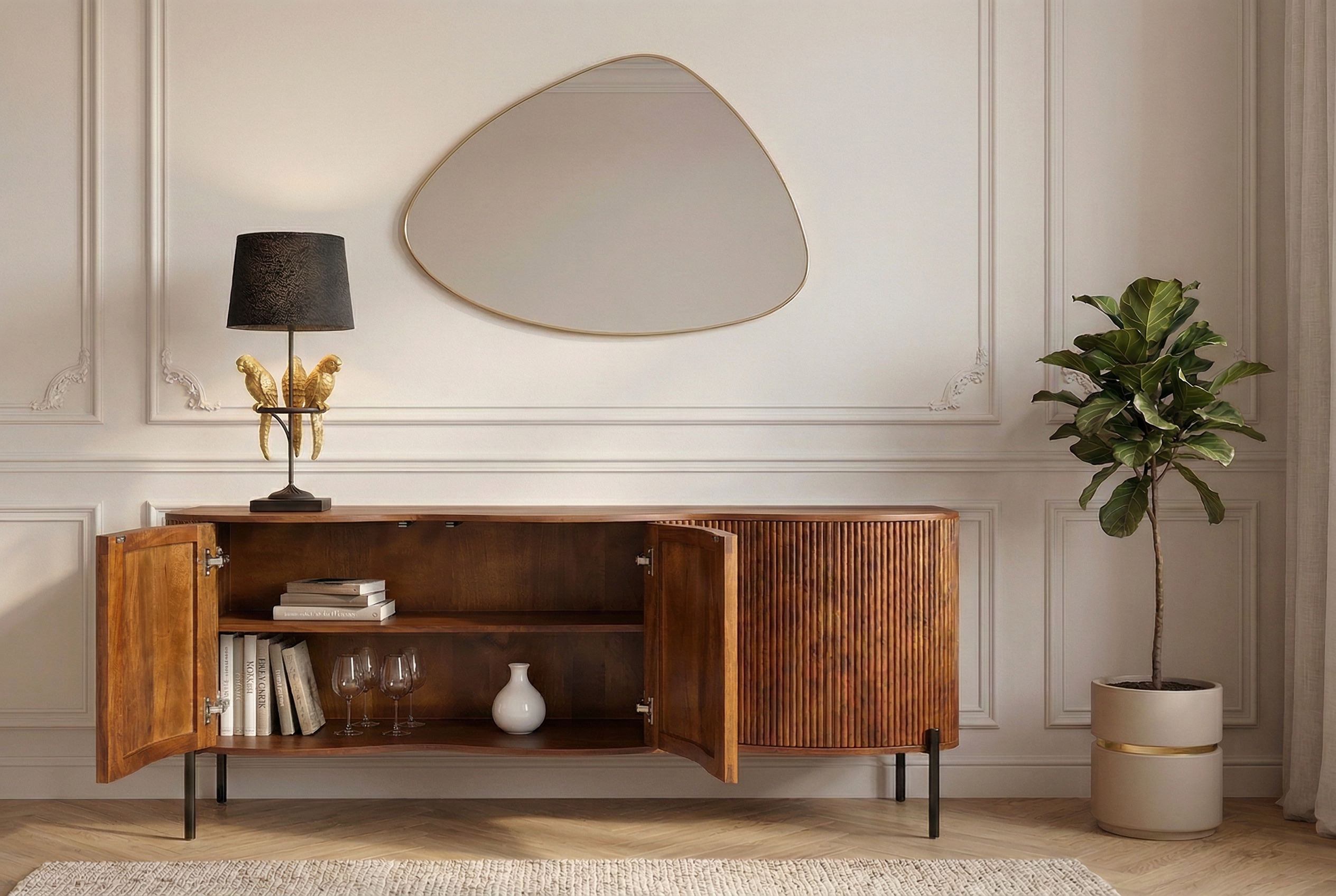 Invicta Comodă GRANDEUR - 180cm | Mango, Metal, Negru | 177x76x41 cm