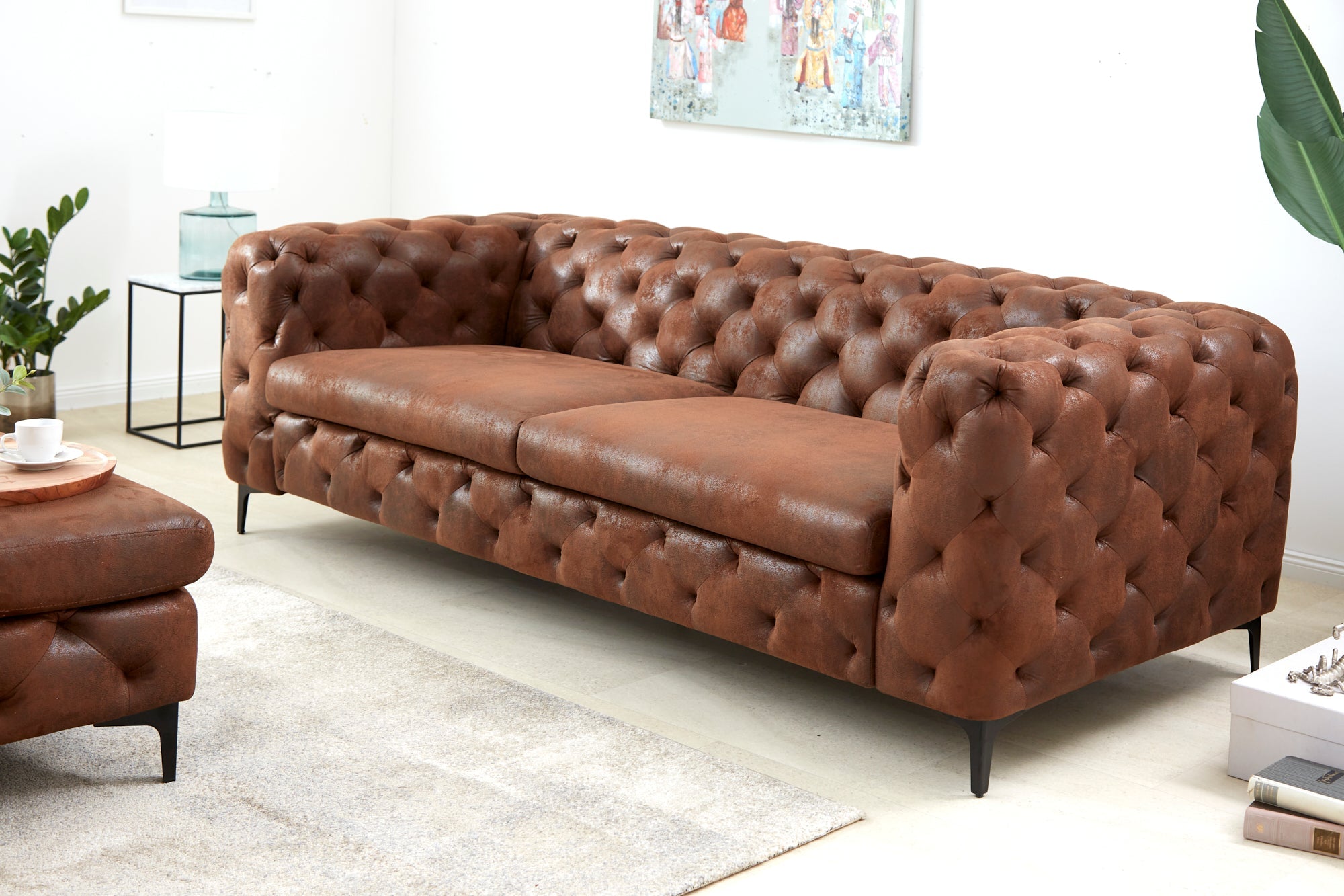 Invicta Canapea MODERN BAROCK - 240cm, 3 Locuri | Microfibră, Maro | 235x72x95 cm