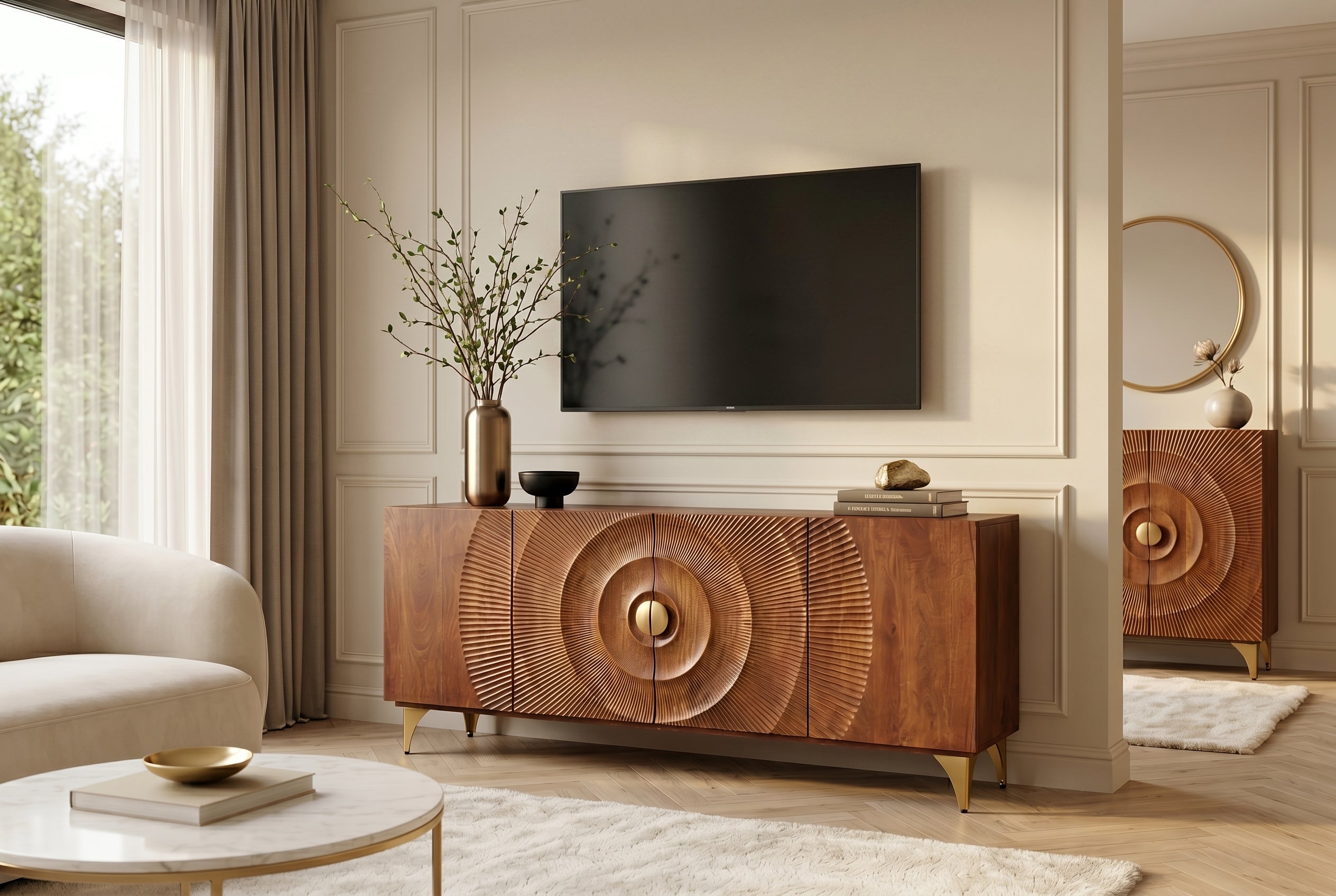 Invicta Comodă GOLDEN SUNSET - 180cm | Mango, Maro | 177x77x38 cm