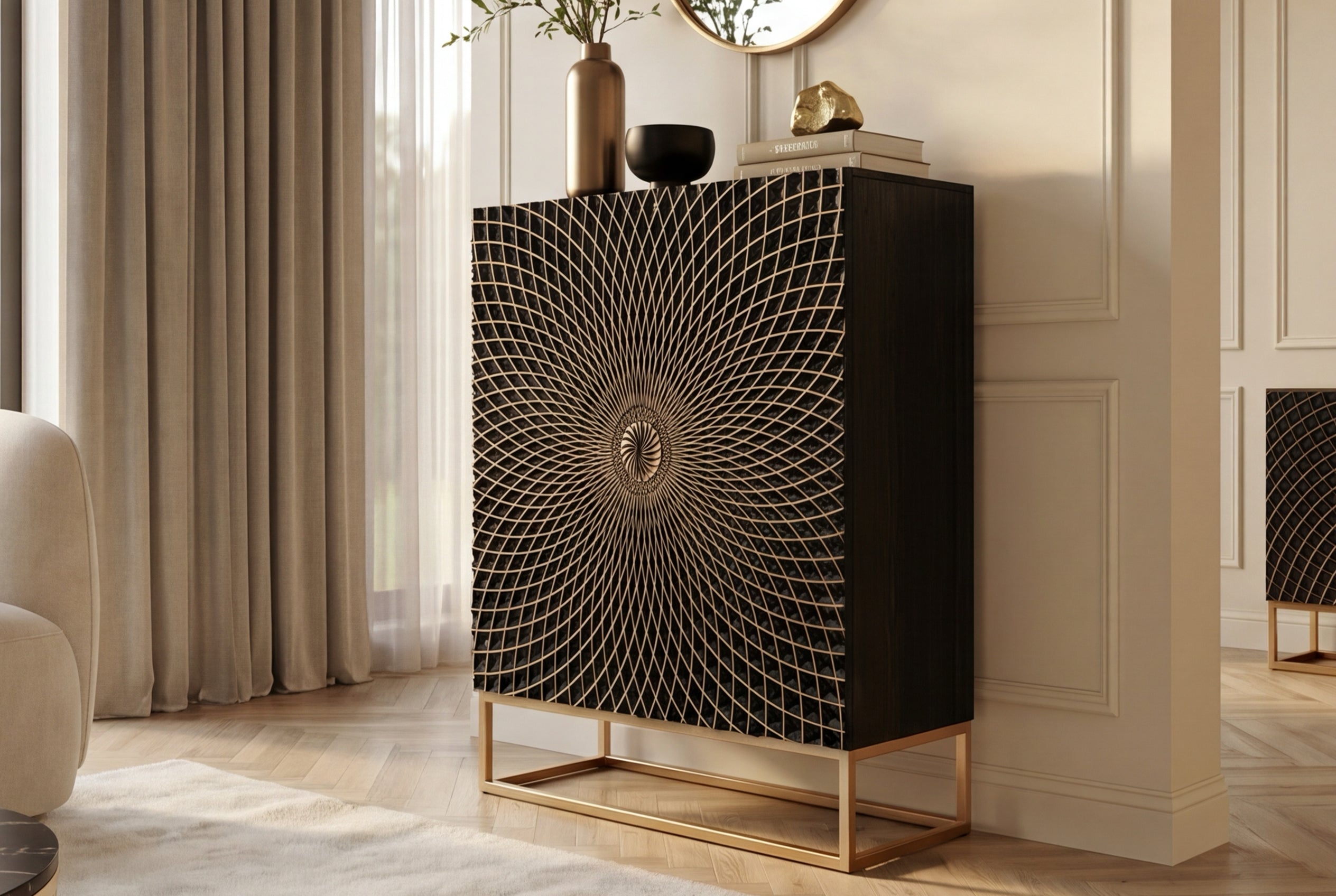 Invicta Vitrină înaltă ILLUSION - 120cm | Mango, Negru | 100x120x38 cm