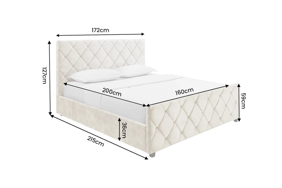 Invicta Pat Tapițat Invicta Interior ELYSIUM 160x200 cm, Catifea Bej Șampanie, Model Diamant, Somieră și Spațiu de Depozitare