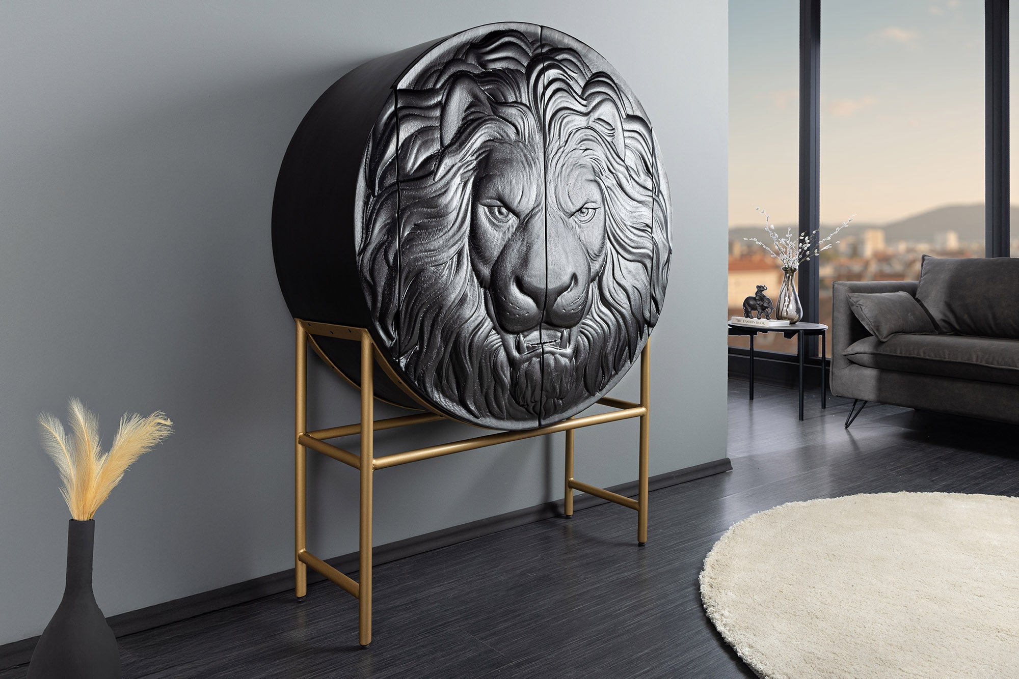 Invicta Vitrină înaltă LION - 140cm | Mango, Negru | 100x140x38 cm